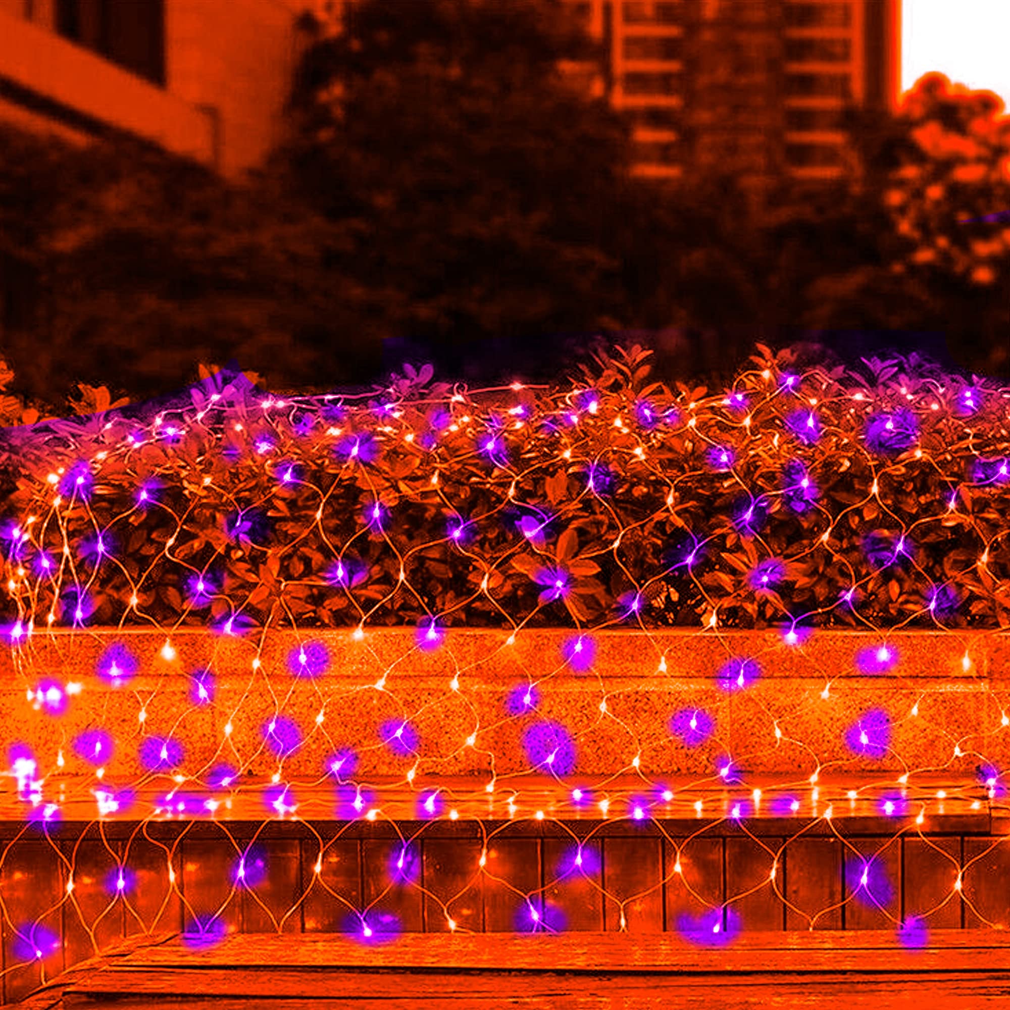 FUNPENY Halloween LED Net Lights, 200 Lights, 9.8ft x 6.6ft, 8 Modes, Waterproof, Orange & Purple