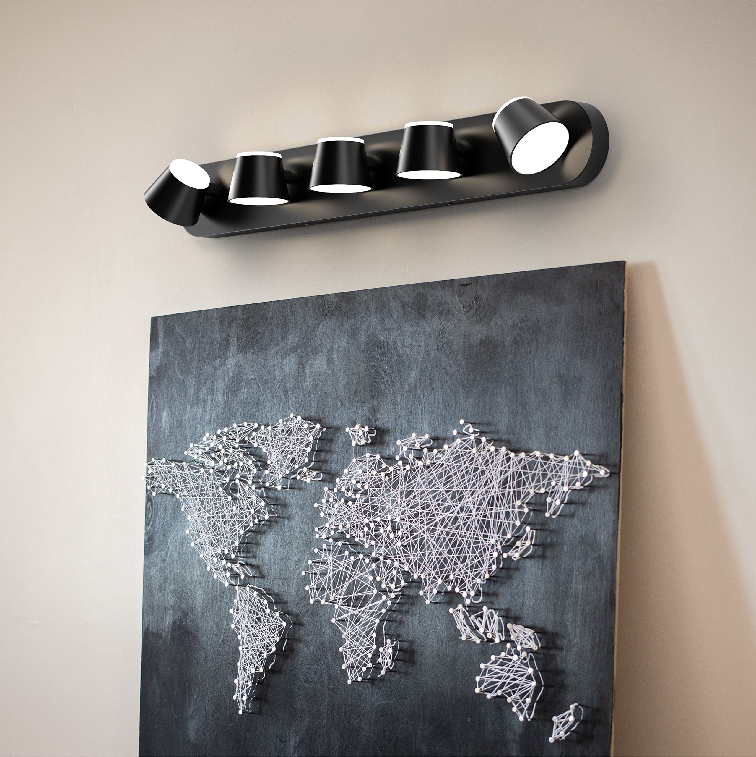 URSOLA 5 Light Bathroom Vanity Light Fixtures, Dimmable, 34in Black Acrylic, Model 7540-5T