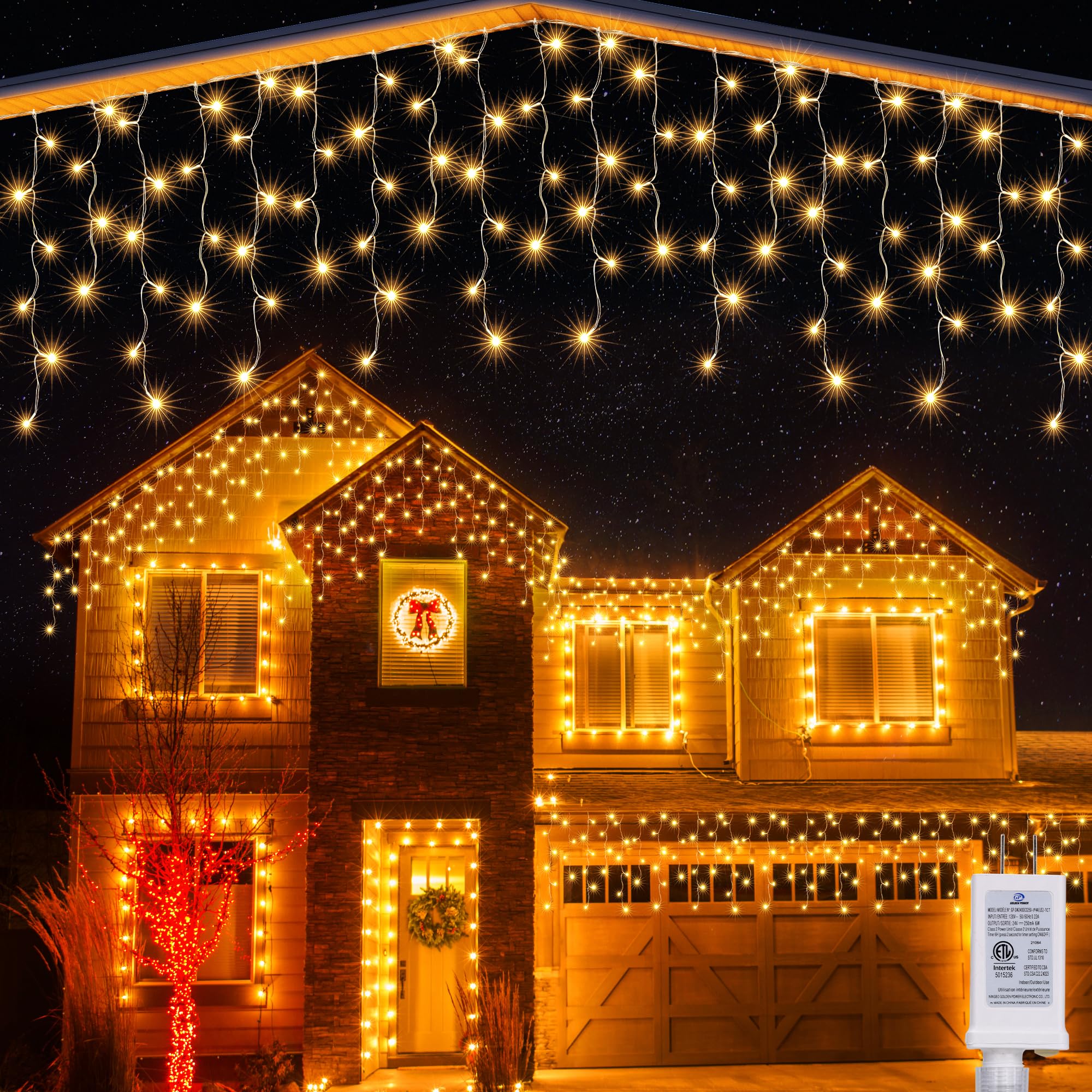 Joomer Christmas Icicle Lights, 32Ft 8 Modes Waterproof Christmas Icicle String Lights Outdoor Connectable with Timer for Party,