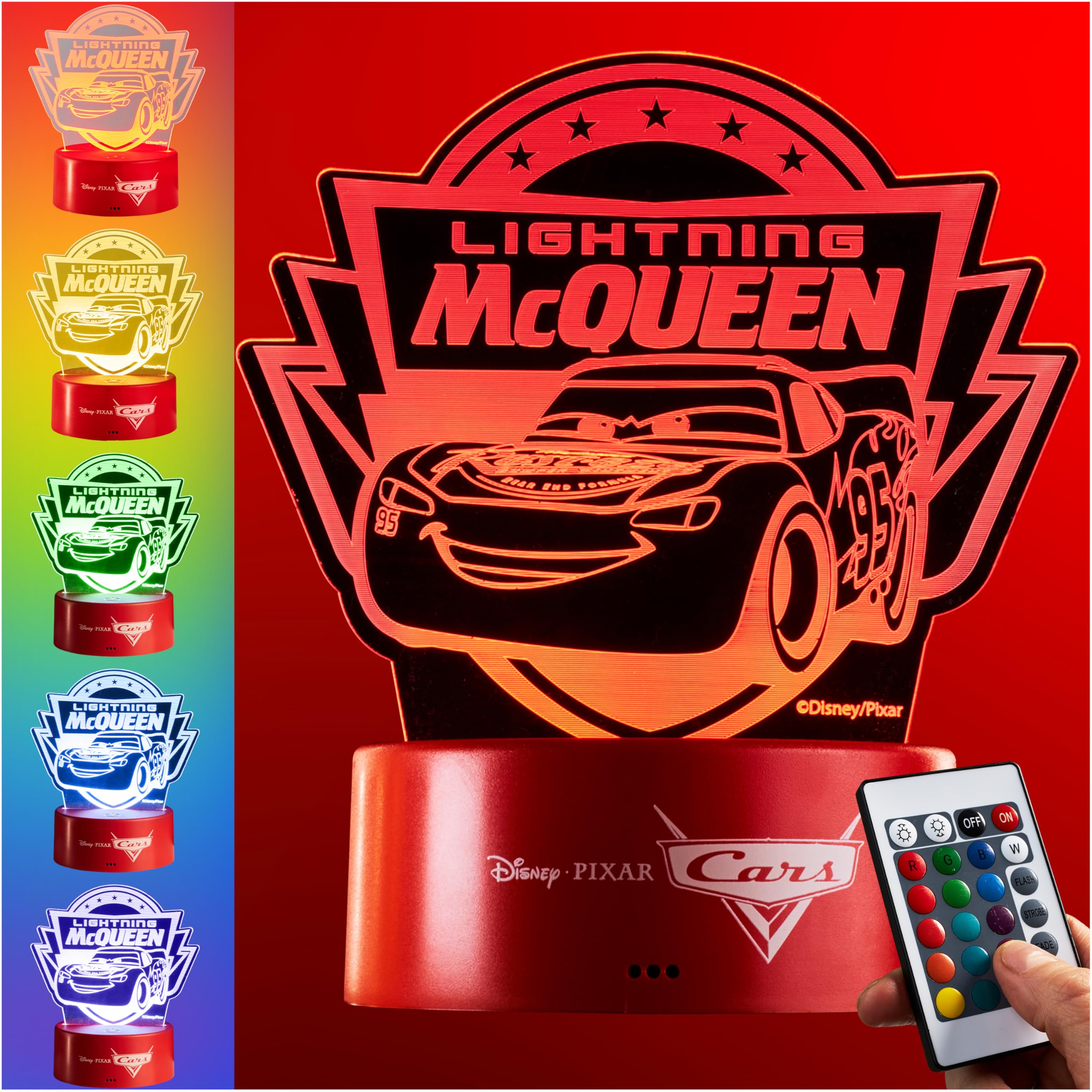 Get Trend Disney Cars Lightning McQueen LED Table Lamp, Desk Lamp, Remote Control Night Light 4 Light Modes, USB Battery Power, 