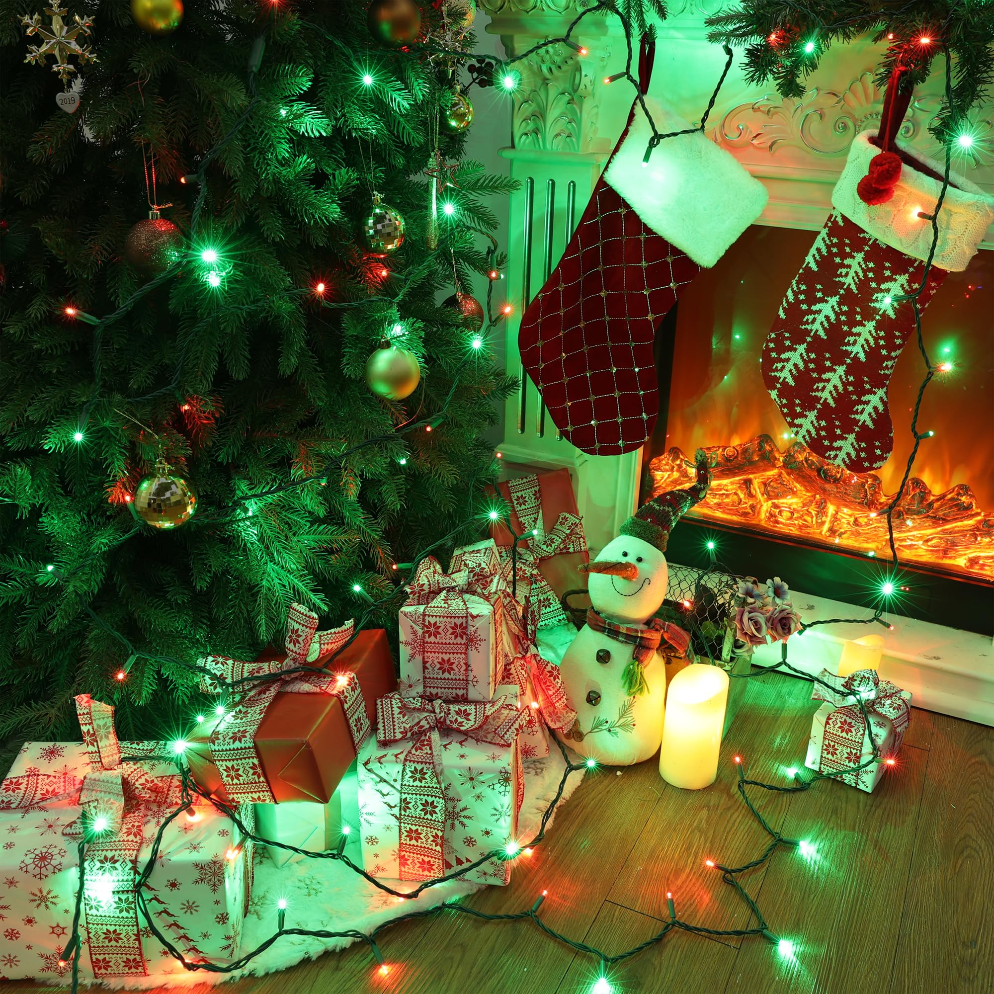 Odeetronic Red & Green Christmas Lights, 33Ft 100Led Twinkle Christmas Lights, 5Mm Wide Angle Mini Christmas Lights Connectable,