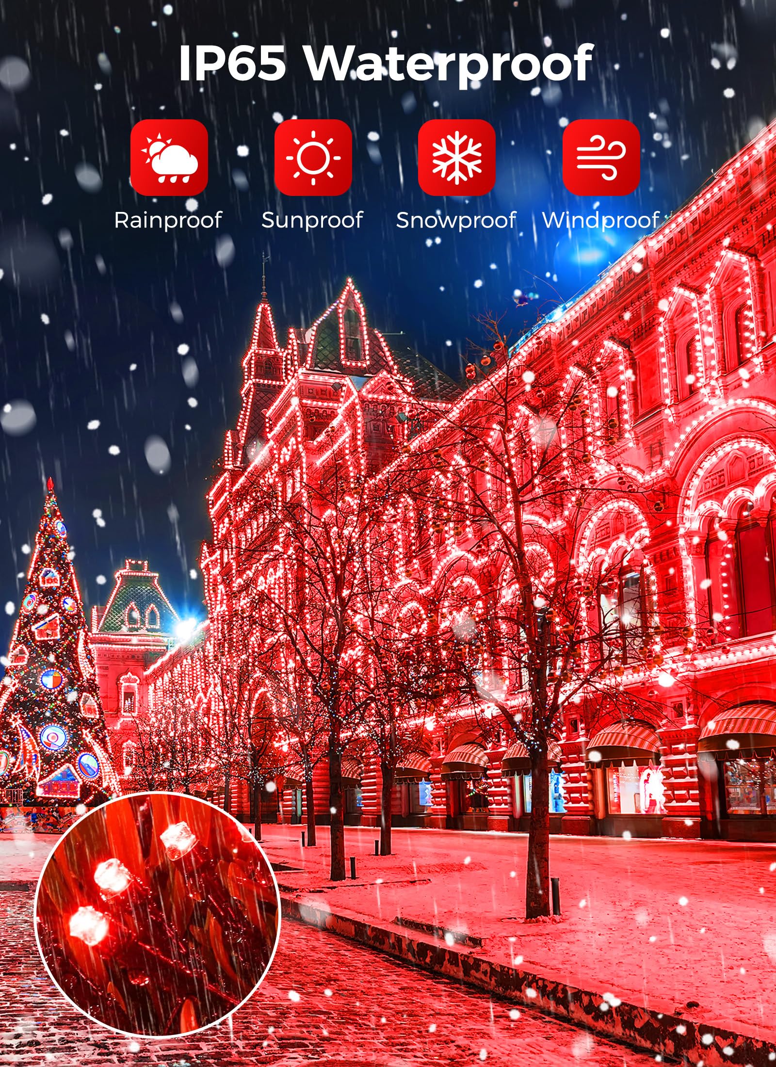 Minetom Solar String Lights Outdoor, 40Ft 100 Led String Lights Solar Powered With 8 Lighting Modes, Waterproof Solar Patio Lights Outdoor, Solar String Lights For Outside Tree Yard, Red