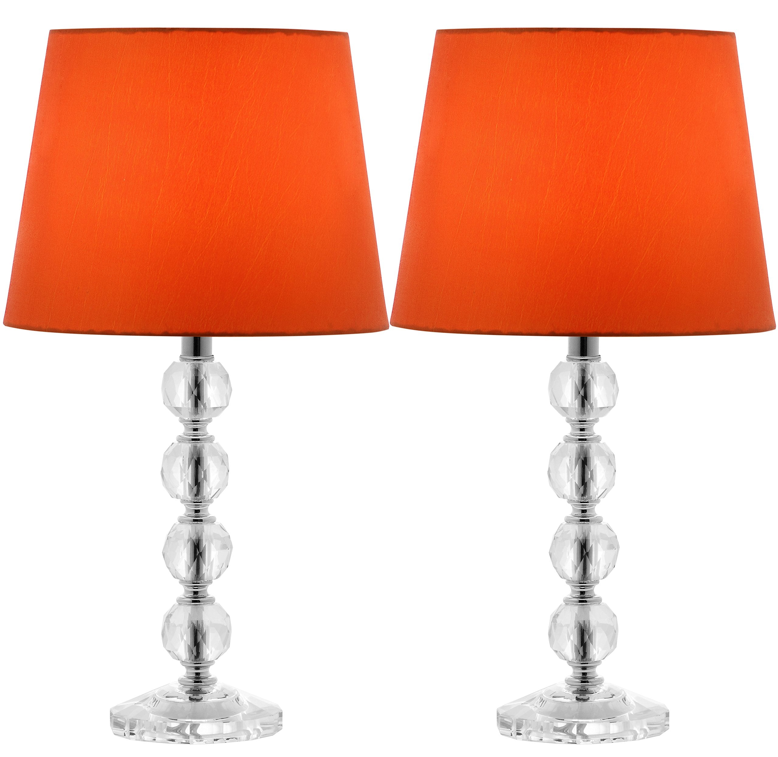 SAFAVIEH Lighting Collection - Nola Set of 2 Modern Glam Stacked Crystal Ball 16-Inch Table Lamps with Orange Shade, LED Bulbs I