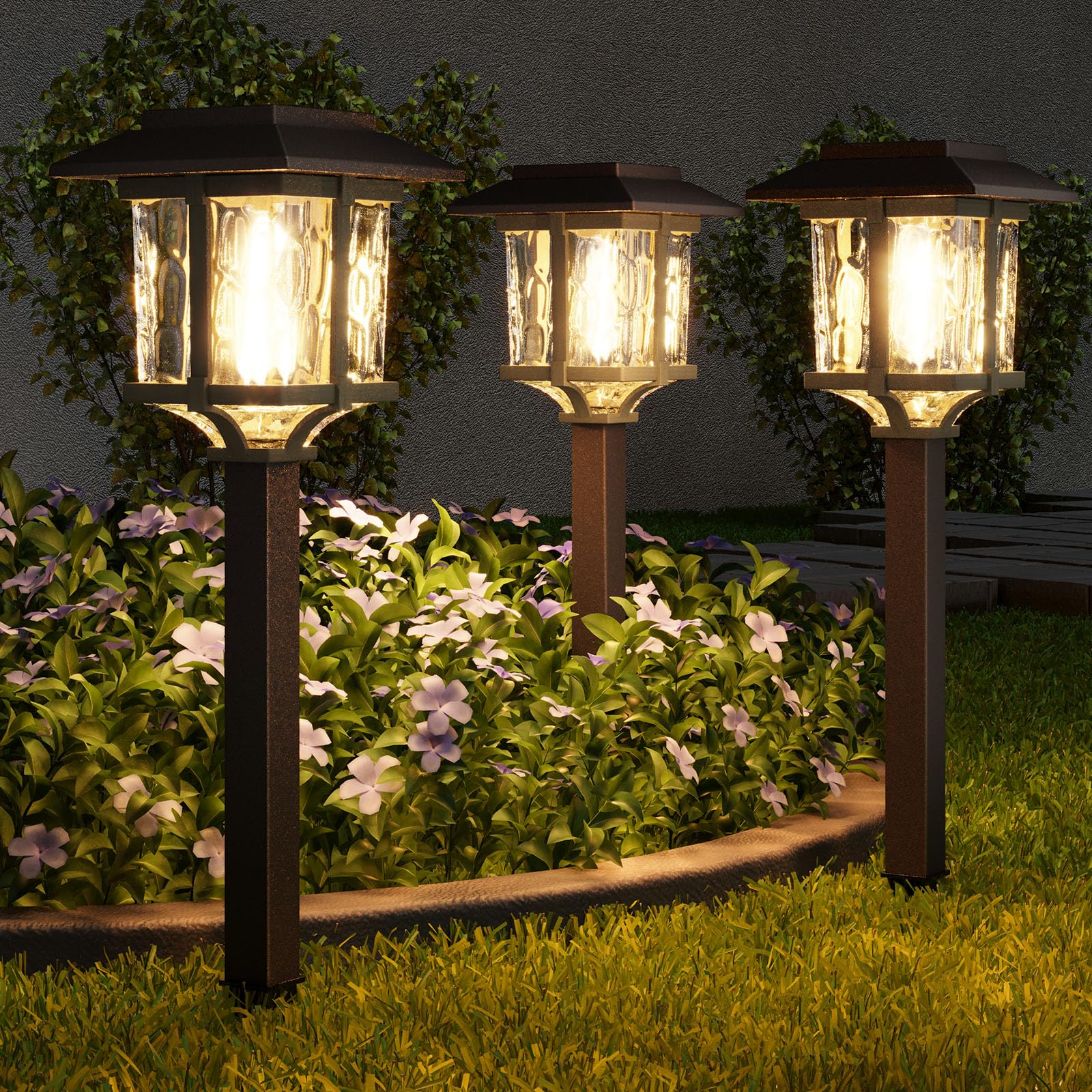 XMCOSY+ Solar Outdoor Lights Waterproof IP65, Solar-Powered Garden/Yard/Pathway Lights with 20LM Warm White 2-Tone Bronze-Wood S