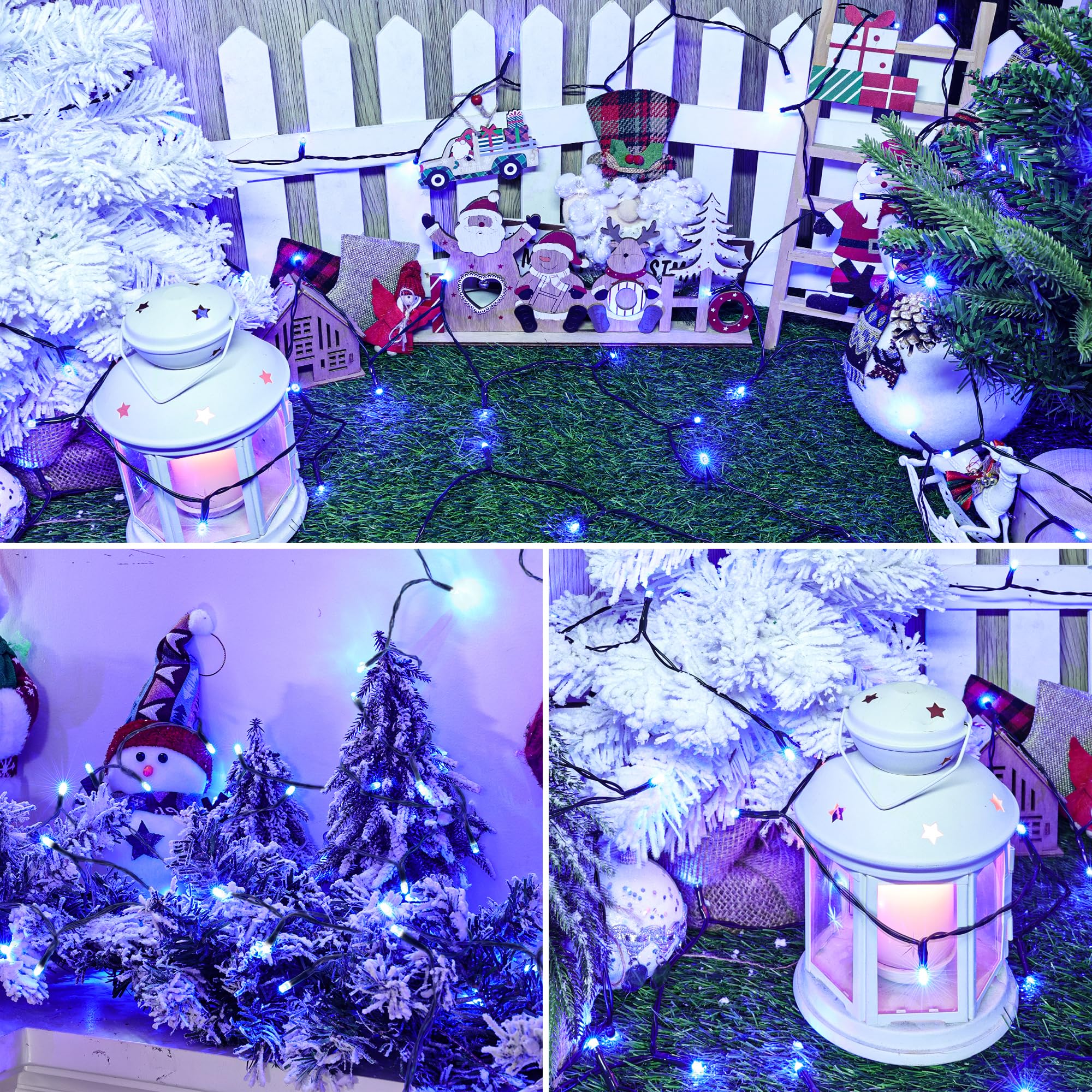 Lomotech Battery Operated Christmas Lights - 4 Pack Total 66Ft 200Leds String Lights 8 Modes Waterproof With Timer For Home  Garden  Party  Holiday  Tree Decoration (Green Wire  Blue)