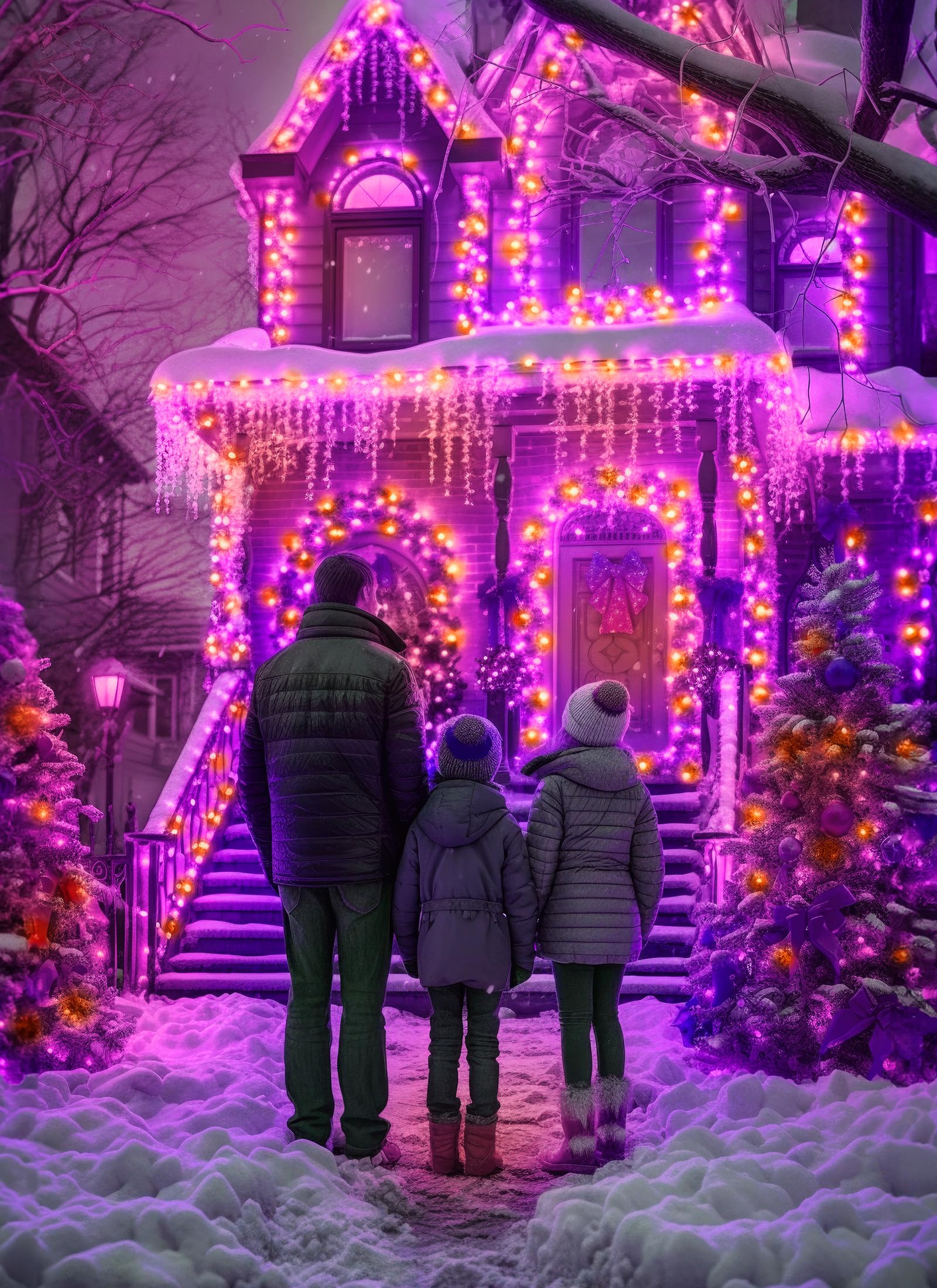 Brightown 2-Pack 400Led 170Ft Total Halloween Solar Outdoor Lights Ip65 Waterproof Solar Powered Lights With 8 Lighting Modes For Party Garden Yard Home Holiday Tree Decoration Lighting Orange&Purple