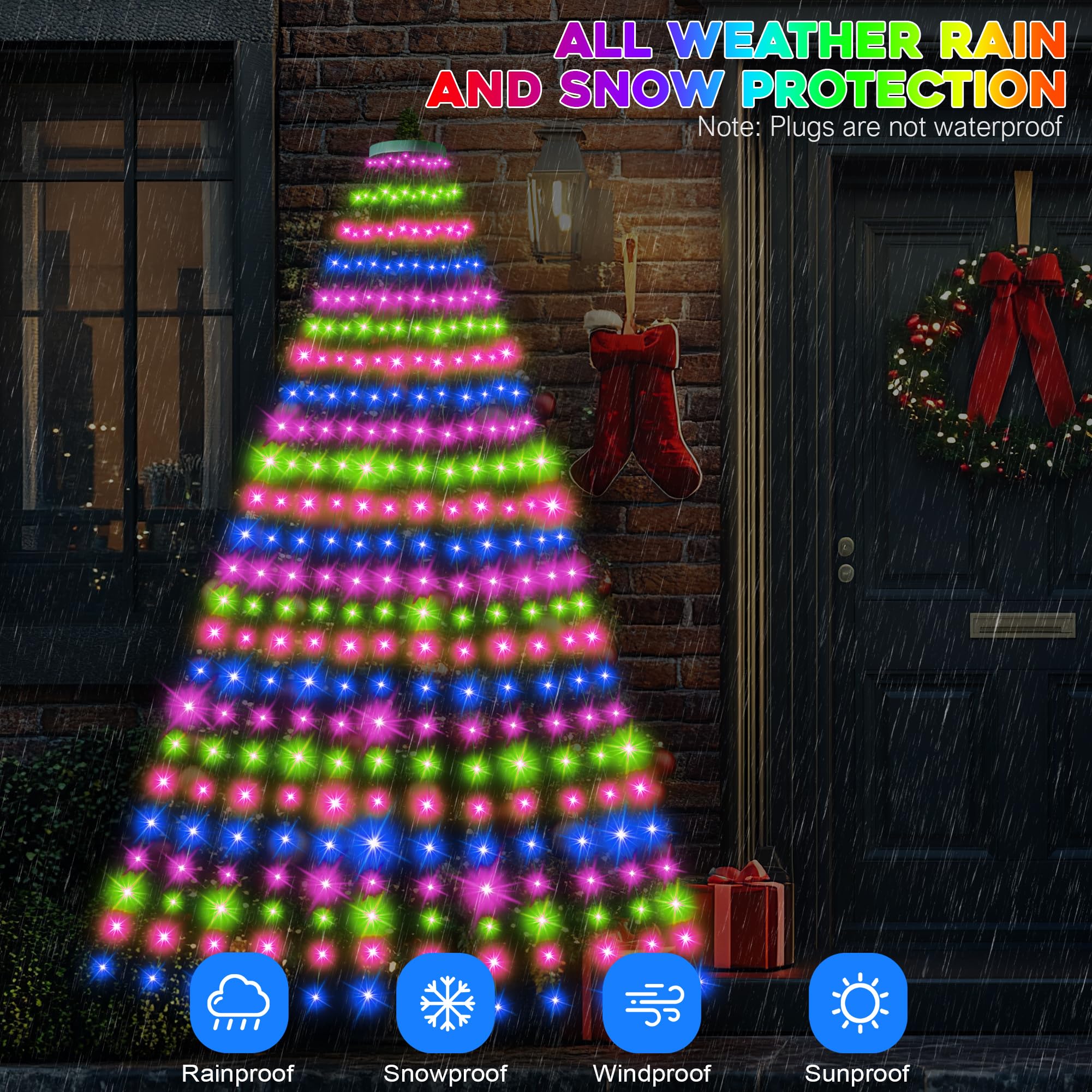 30+ Modes Ring Christmas Tree Lights Indoor Outdoor - 7.5Ft X 12 Lines 336 Led Easy App Control Color Changing Timer Remote Waterproof For 6 7 Ft Xmas Trees (Cool White To Multicolor)