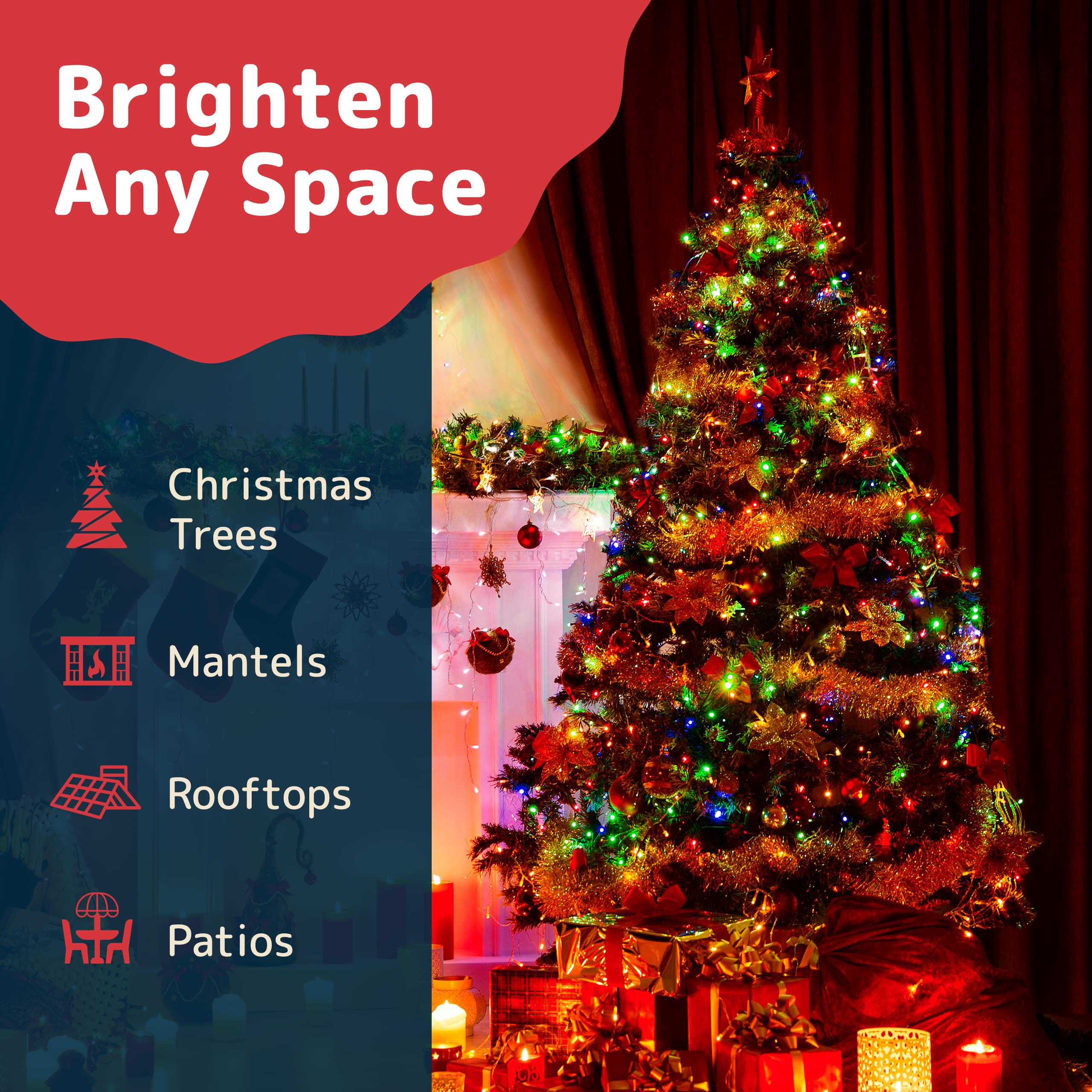 PREXTEX Christmas Lights - 100 Count Multicolored Warm Twinkle String Lights, 20 Ft Green Wire, Indoor/Outdoor Decorations
