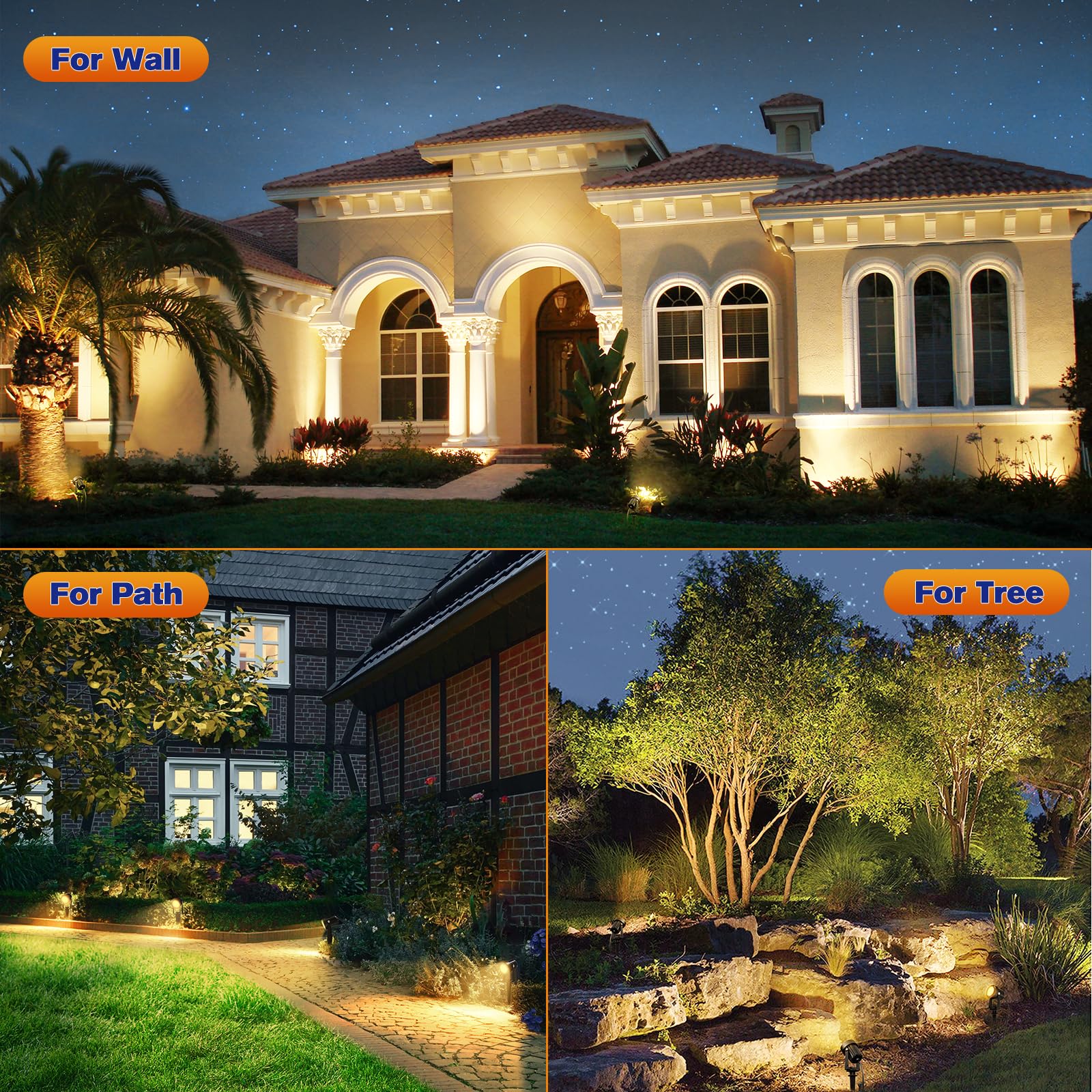APONUO Solar Spot Lights Outdoor 2-in-1 IP65 Waterproof Warm White Uplights 9.8ft Cable for Yard Garden Decoration PL01