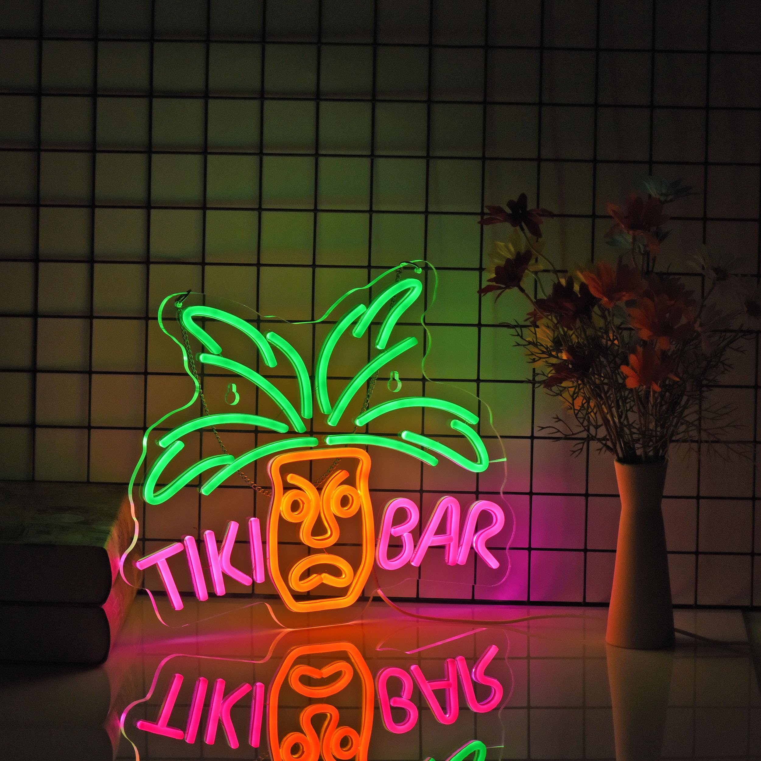 Geewkooy Tiki Bar Neon Light Sign Acrylic Dimmable Led Neon Sign 16"X13" Beer Bar Pub Club Restaurant Wall Deocr Artwork Gift Signs