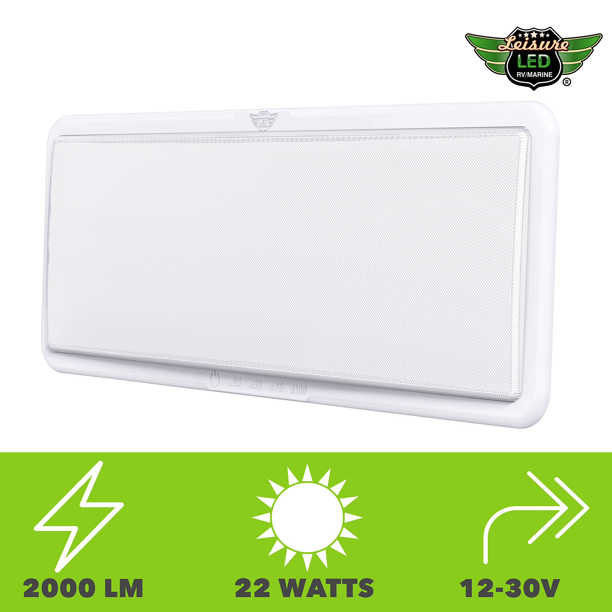 Leisure LED RV Ceiling Light Fixture 21" x 8", 2000 Lumen, Touch Dimmer, White, 12V, 4 Pack