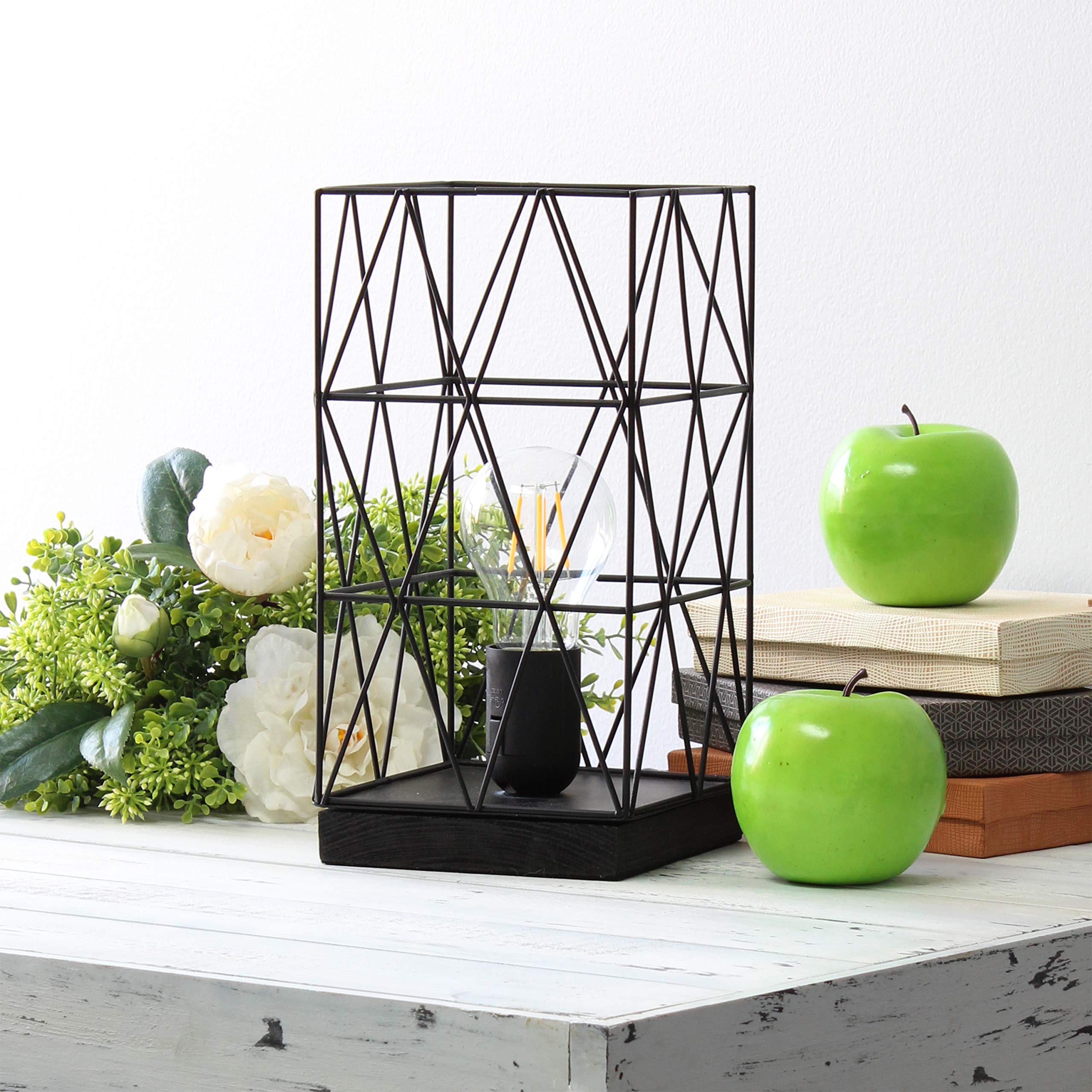 Simple Designs LT1073-BLK Metal Table Lamp, Geometric Square, 1 Count, Black