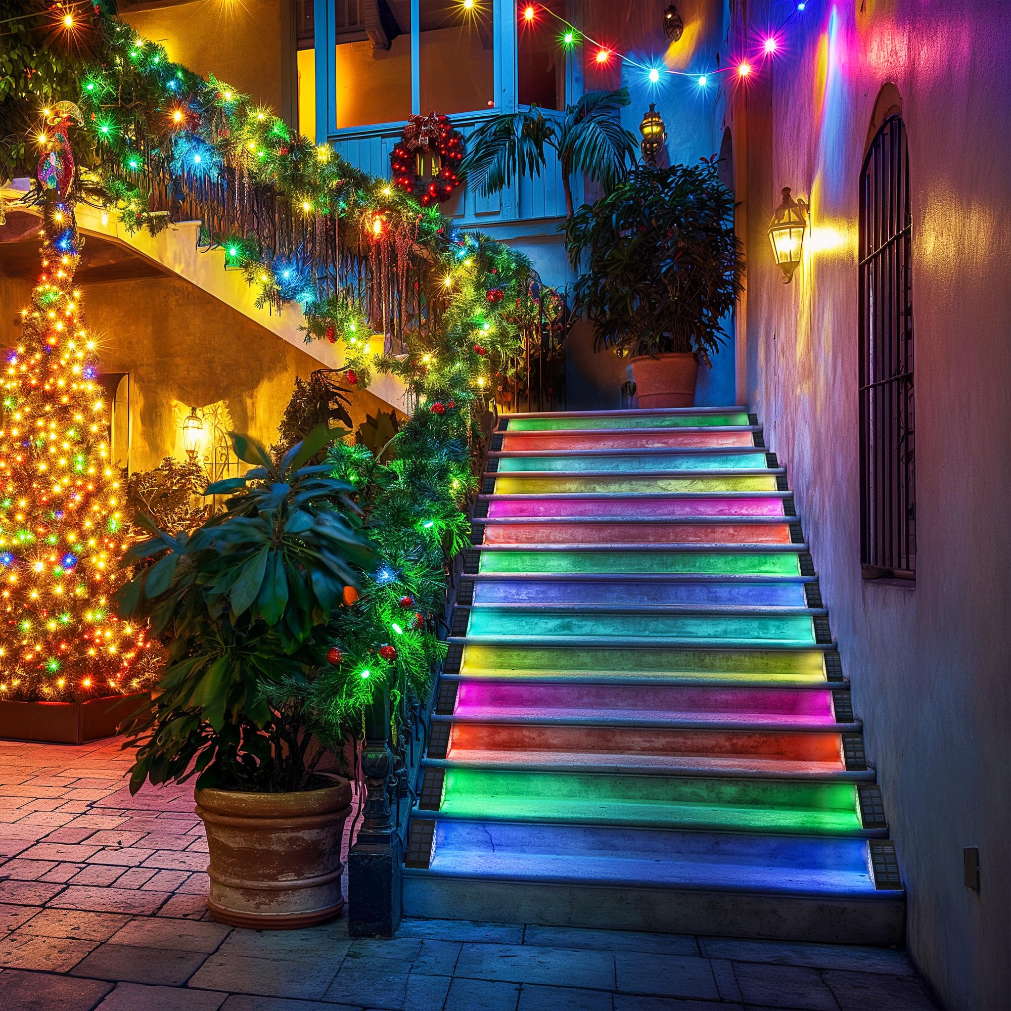 SOLPEX Solar Step Lights, 24 LEDs Outdoor Waterproof Stair Lights, 12 Pack, RGB, Model 9236, for Porch, Yard, Garden, Deck