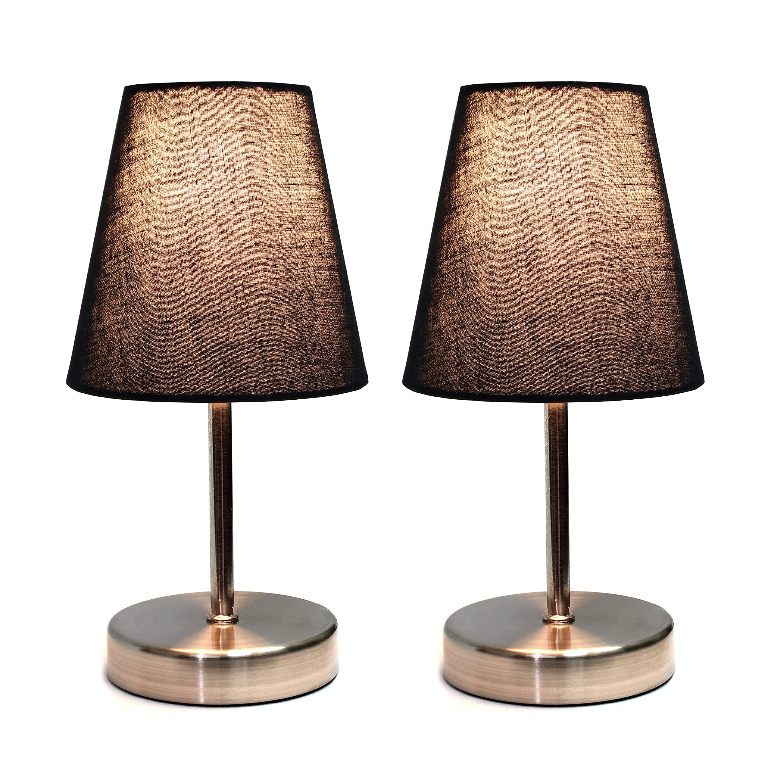 Simple Designs Lt2013-Blk-2Pk Sand Nickel Mini Basic Table Lamp With Fabric Shade 2 Pack Set, Black , 2 Count