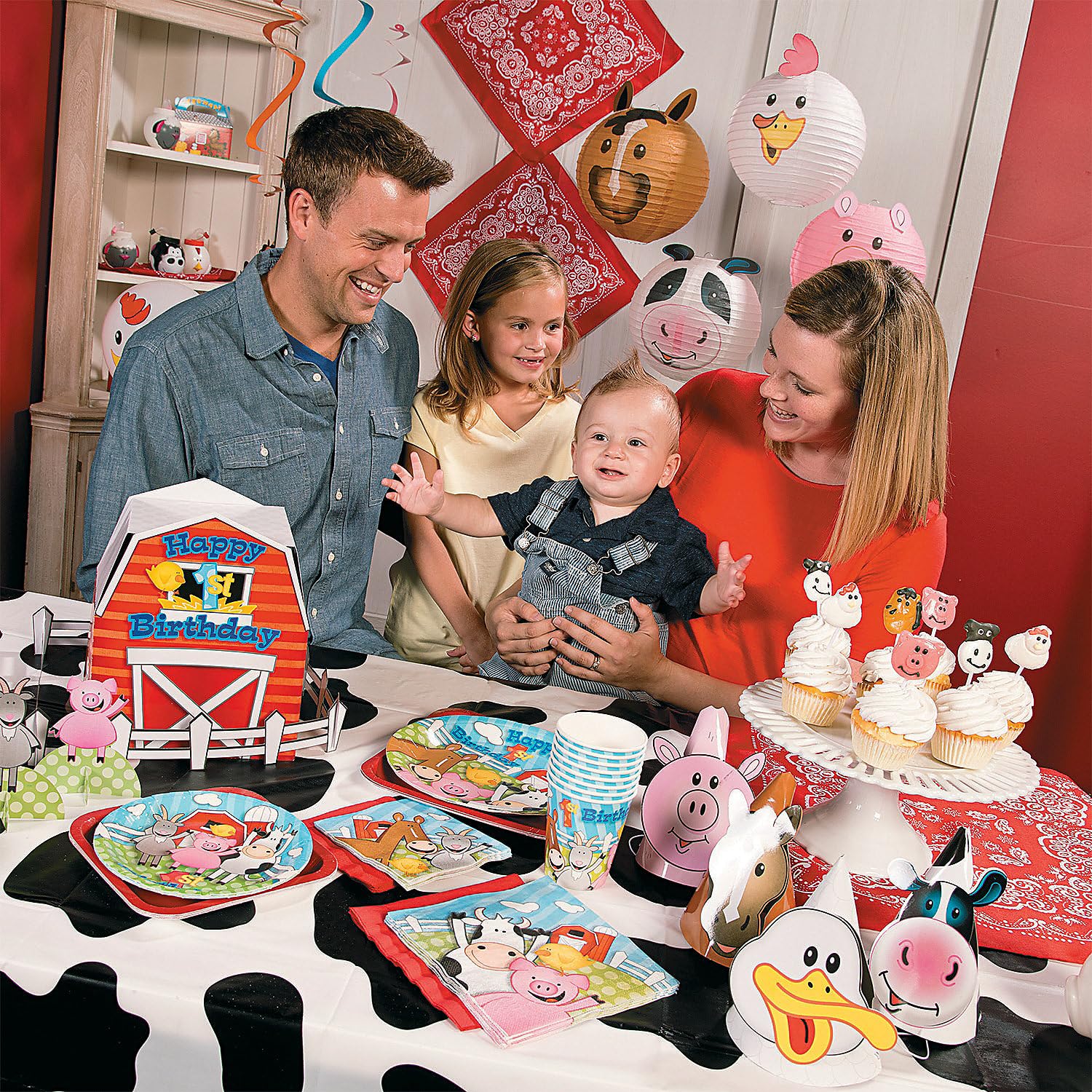 Fun Express Farm Party Animal Lanterns Set – 12" Multicolor Paper Lanterns – Chicken, Cow, Pig, Horse – 4-Piece Model 13721652
