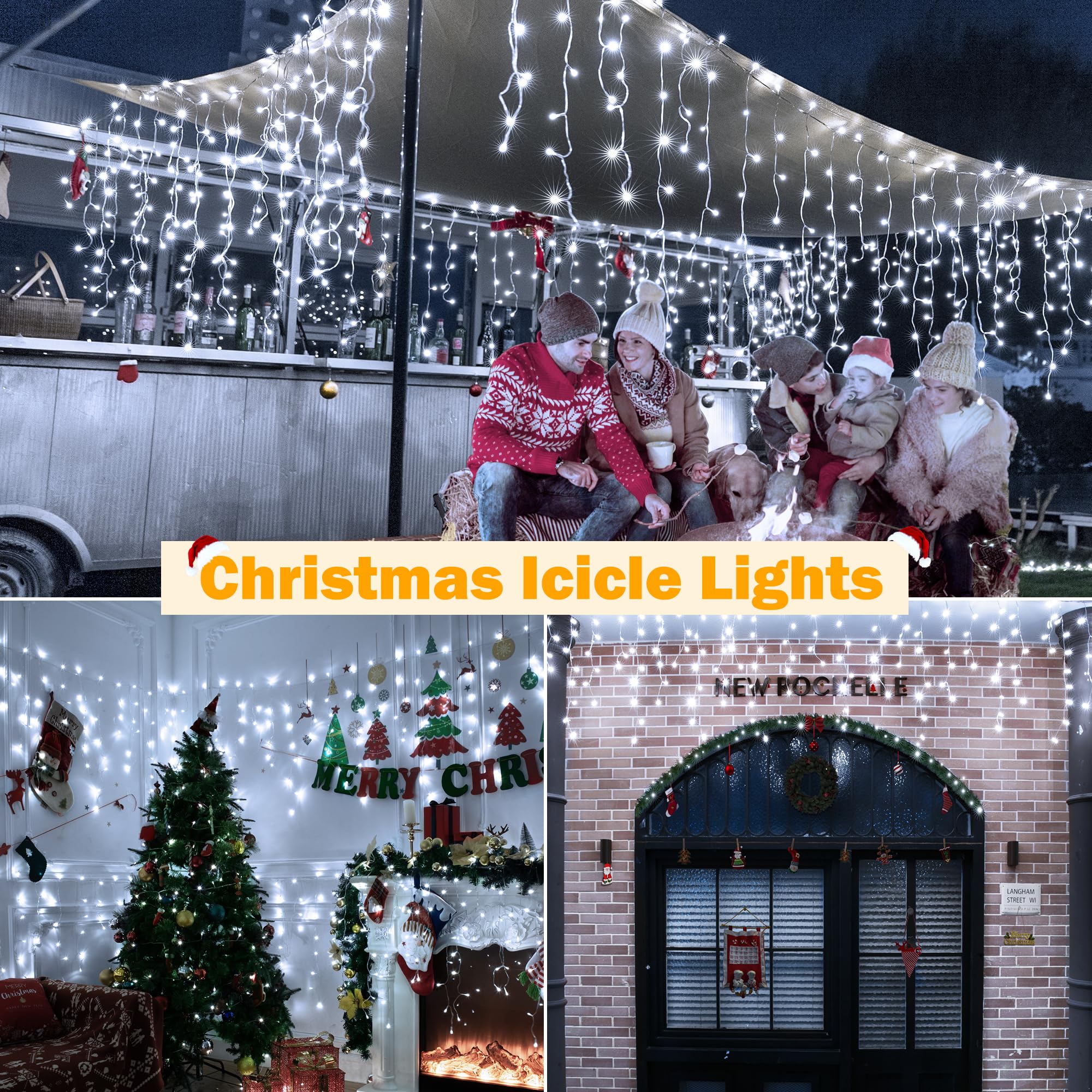 Ollny Cool White Icicle Lights, 720 Led, 60Ft, Waterproof, Remote Control, 8 Modes, Model Hg-29V721Bc For Indoor/Outdoor Decorations