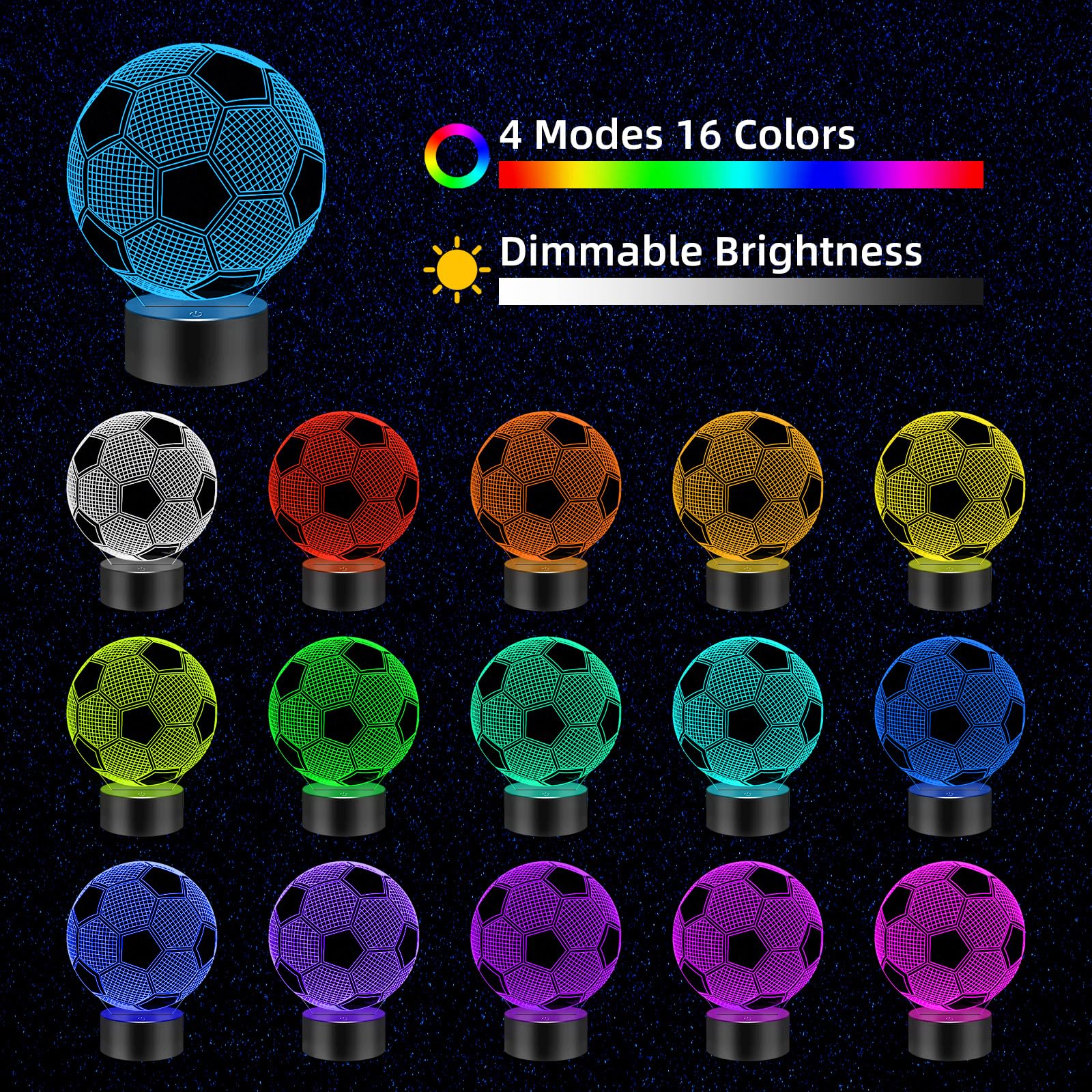 Menomino Soccer Gifts 3D Illusion Night Light Lamp Toys With Remote Control 16 Colors Changing, Soccer Accessories Stuff Decor B