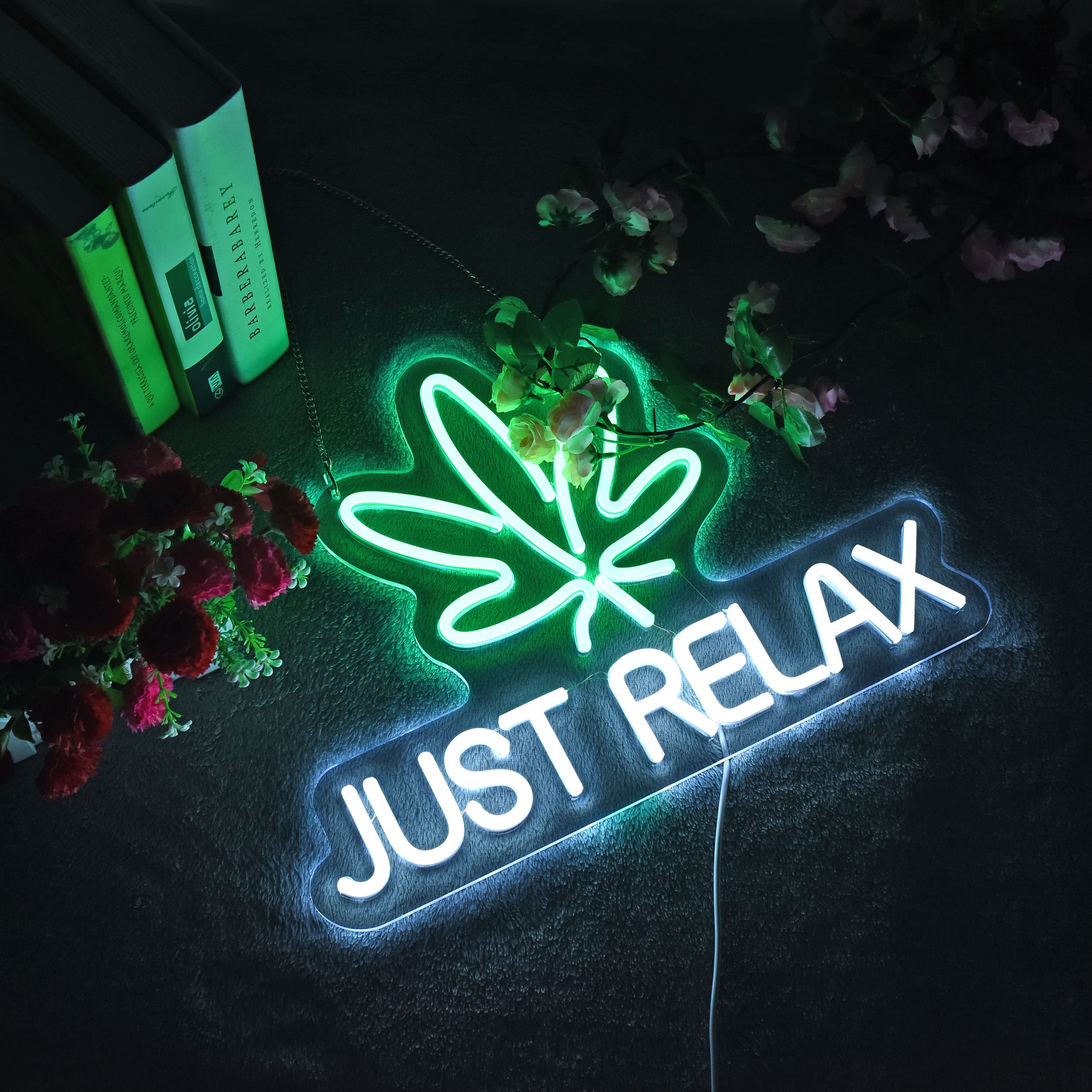 Roouneon Just Relax Neon Sign - Led Wall Decor For Bedroom, Game Room, Party, Usb Dimmable Yellow