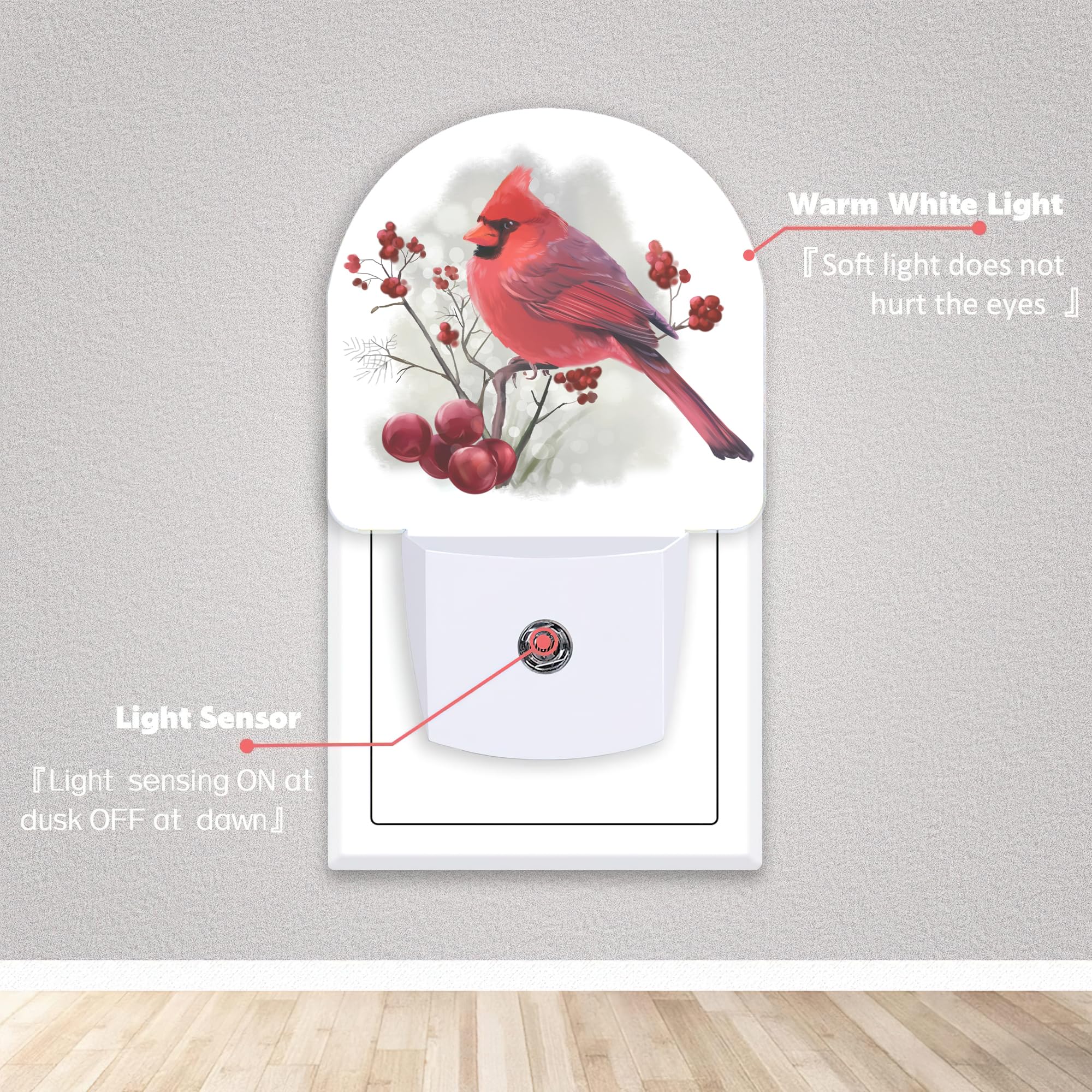 Axxitude Bird Cardinal Night Lights Plug Into Wall For Girls Boys Room,Night Light Led Lamp Dusk To Dawn Sensor Round Lamp For B