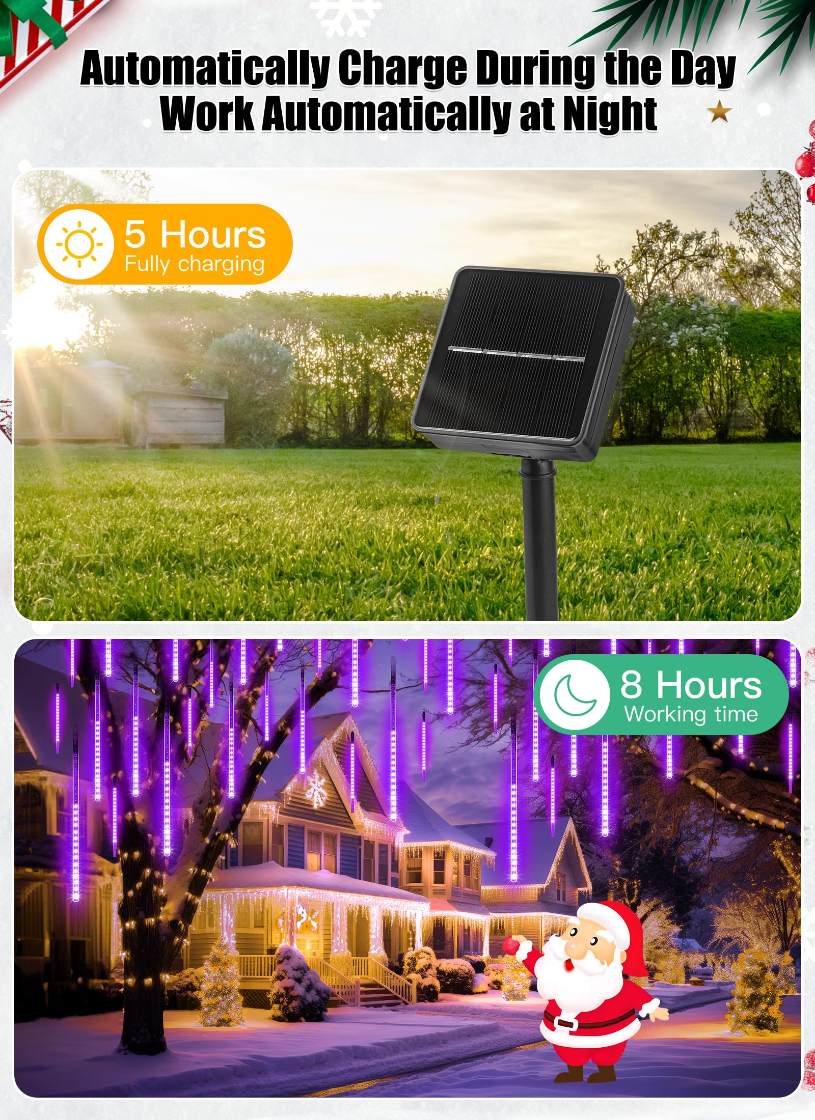 Minetom Halloween Lights Outdoor - 10 Tube 240 Led Solar Meteor Shower Rain Lights - Purple Solar Lights For Halloween Christmas