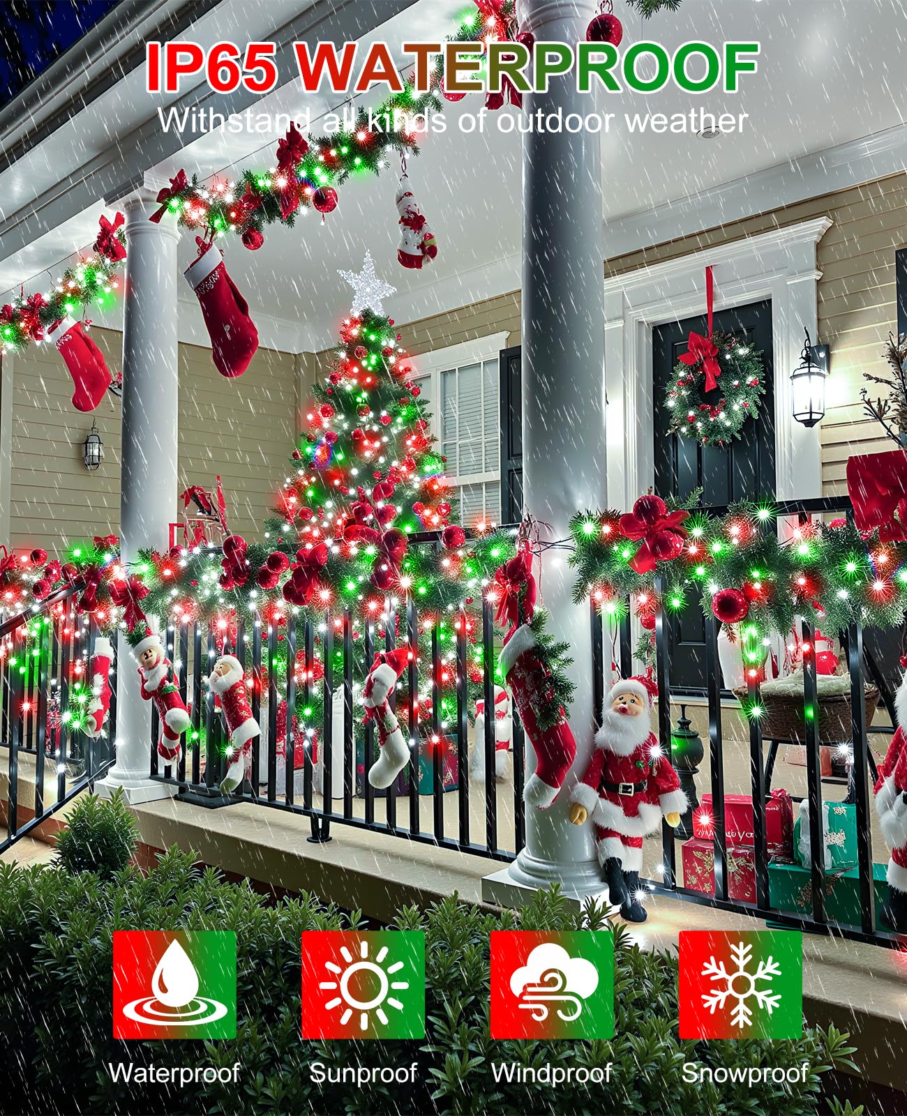 157Ft 480 Led Christmas Lights Outdoor  Plug In Christmas Tree Lights Waterproof  8 Modes Green Wire Twinkle String Light For Indoor Room House Patio Tree Holiday Decorations  Red Green