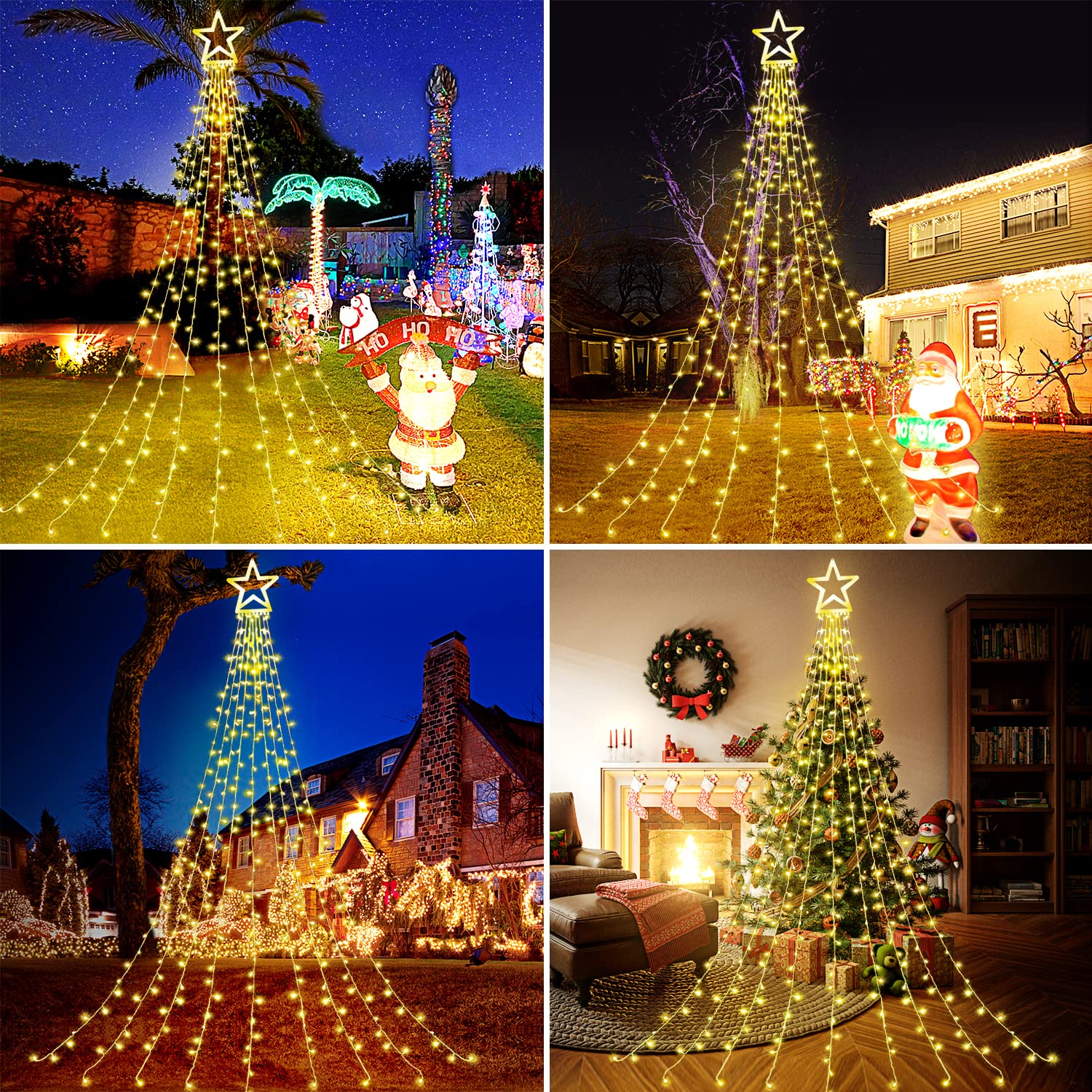 Cerflyer Christmas String Lights 320 LED 11.5 Ft Waterfall with Big Star Topper, Warm White, Model YLS1000WD01