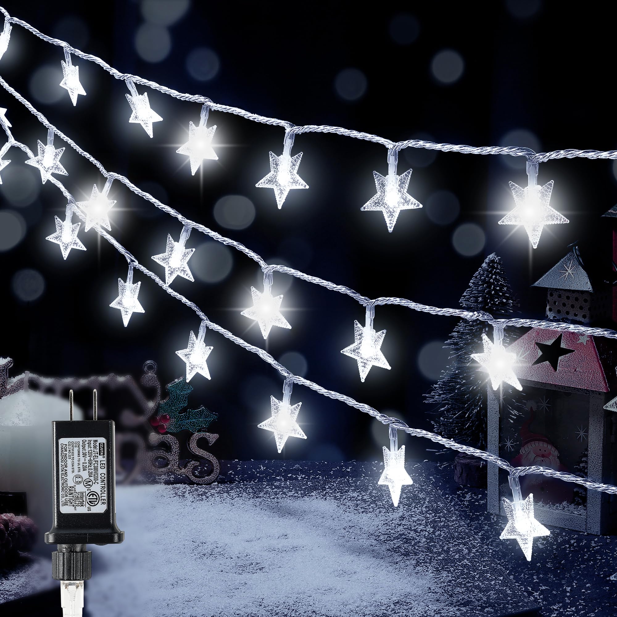 Heyfuni Led Star String Lights  100 Led 33 Ft Outdoor Christmas Fairy Lights  8 Modes For Holiday New Year Wedding Party  Xmas Tree  Garden Decor(White)