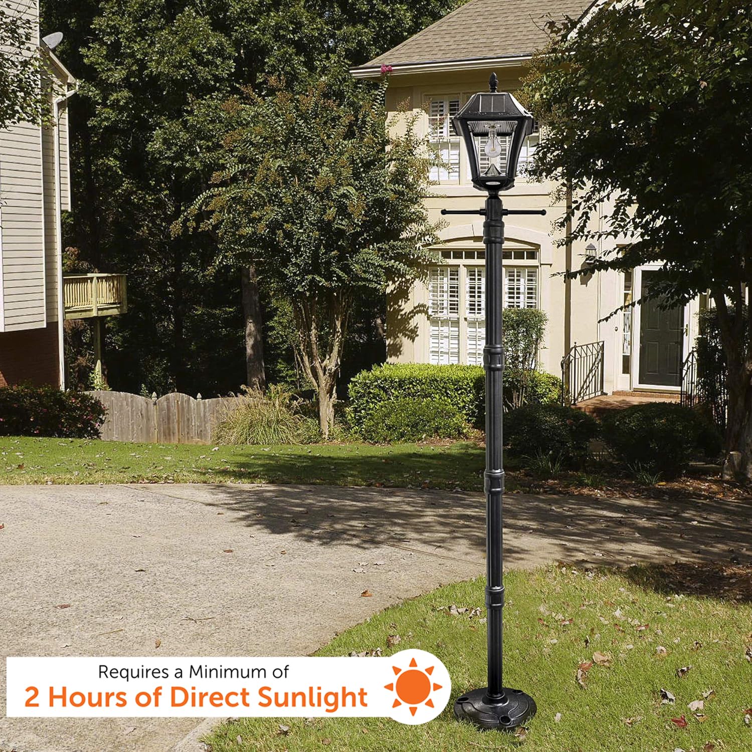 Gama Sonic Baytown II Solar Lamp Post Light Kit, 77-inch, Black Resin, Warm White 2700K, Model GS-105B-SG, 1 Count