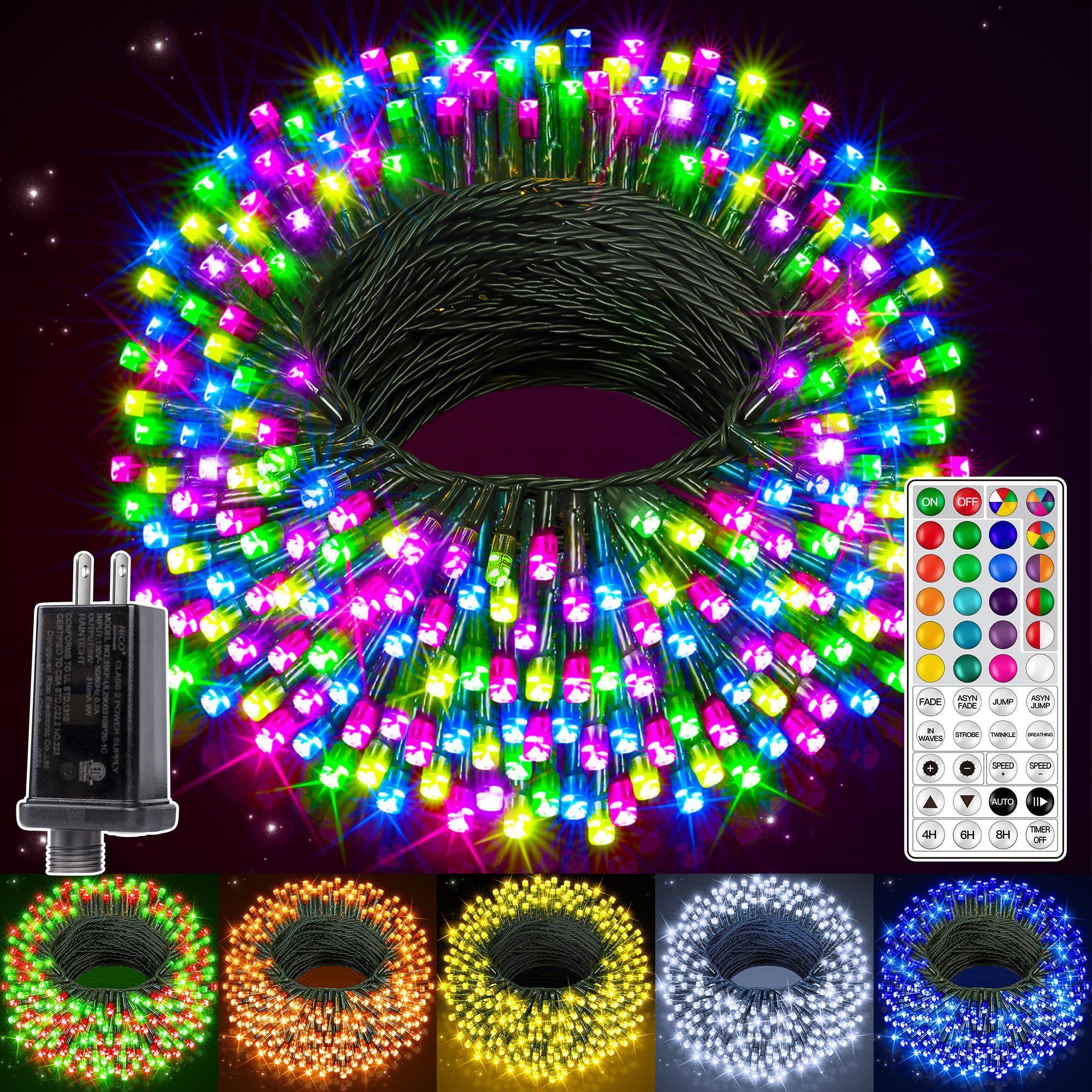 Ollny Rgb Christmas Lights, 400 Leds, 131 Ft, Green Wire, 130 Modes, Waterproof, Remote & Timer For Holiday & Year-Round Decor