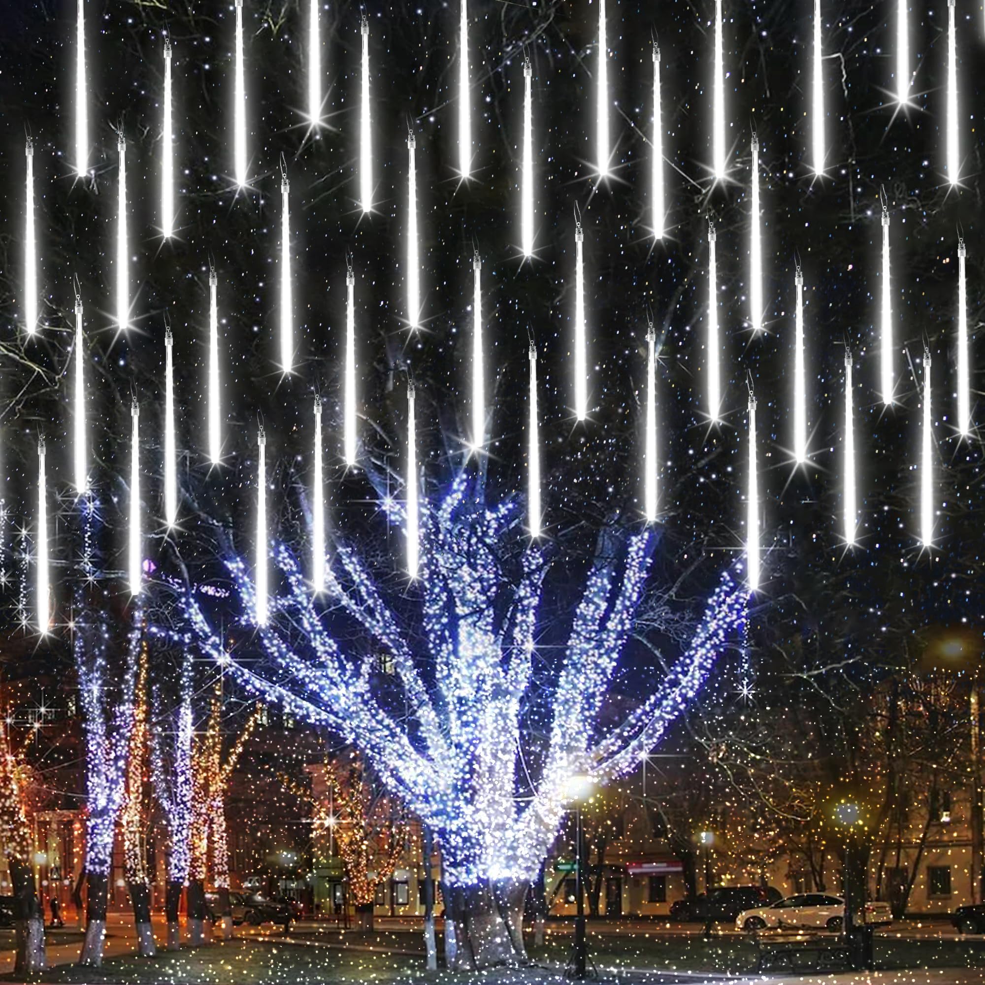 iBaycon 20 Tubes 480 LED Meteor Shower Rain Lights, 11.8 inches Cascading Icicle Lights Waterproof Outdoor, Connectable Falling 