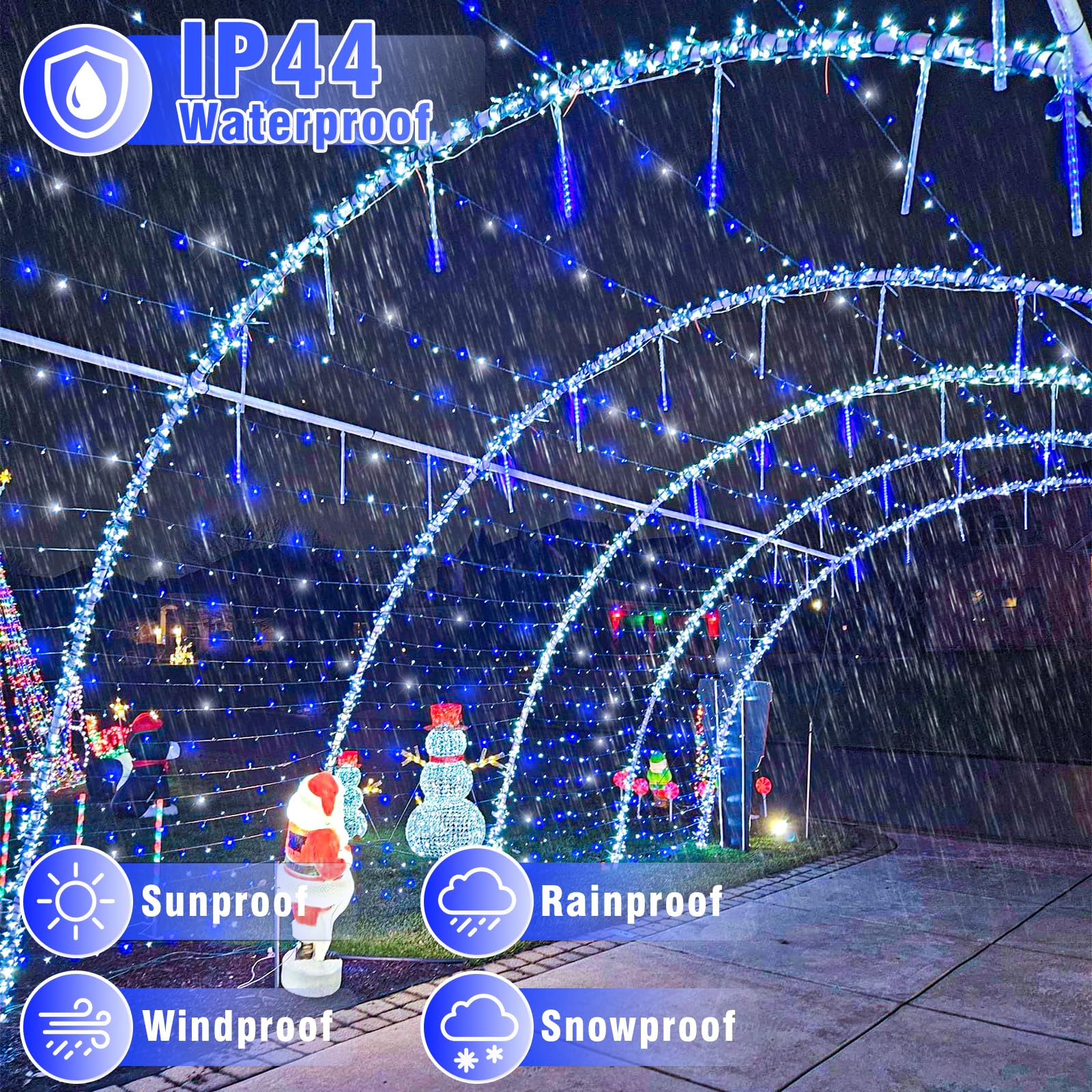 Nielfoi Christmas String Lights, 100FT 300LED, Blue and White, Waterproof, 8 Modes, Model BG-CL3M3-306L01