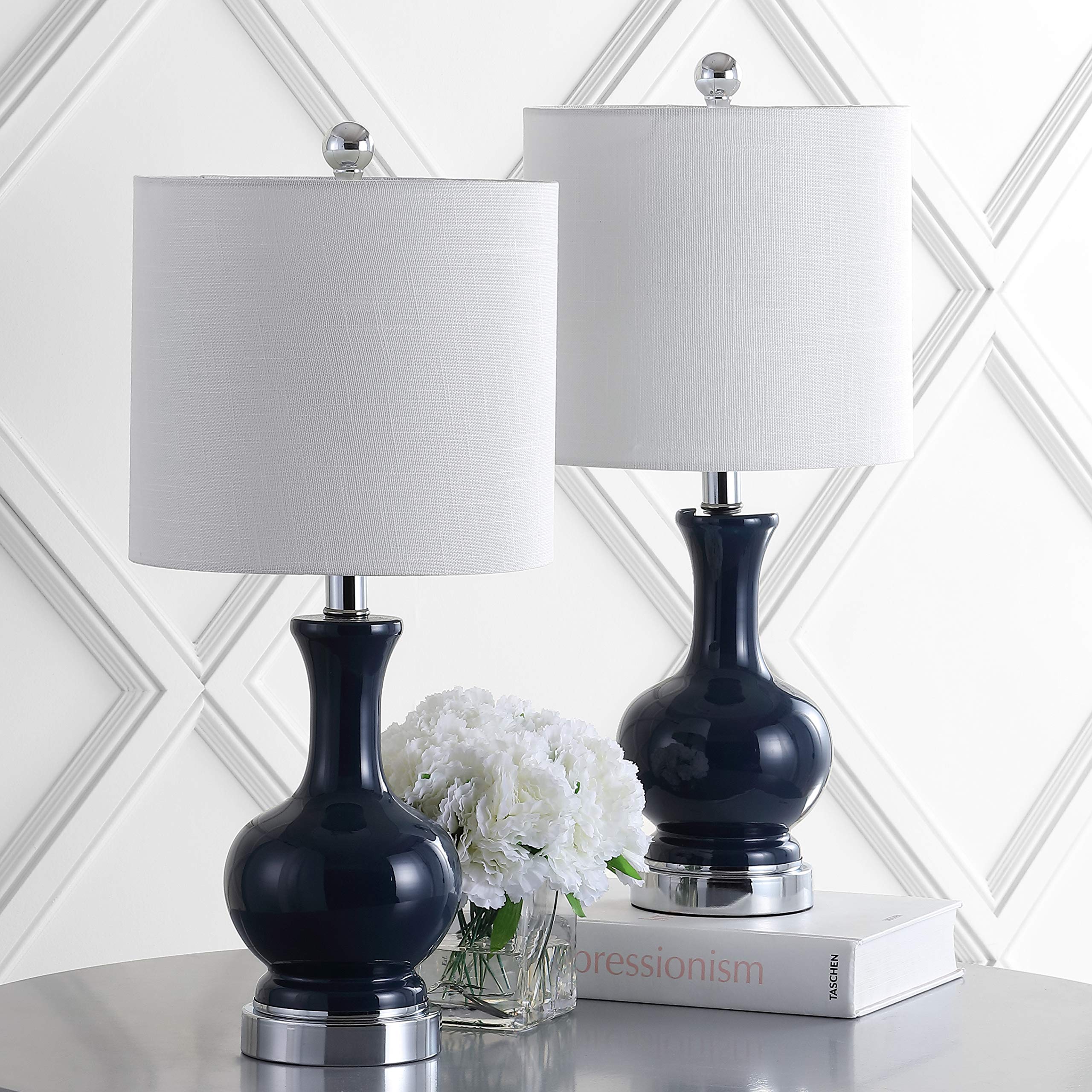 Jonathan Y Jyl4033C-Set2 Set Of 2 Table Lamps Cox 22'' Metal/Glass Led Table Lamp Contemporary Bedside Desk Nightstand Lamp For