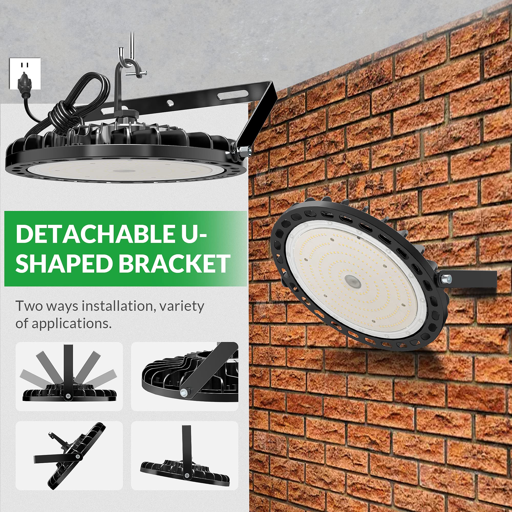 Flakeeper Led High Bay Light 150W, 22500 Lm With Us Plug 5Ft Cable (150Lm/W), 5000K Daylight, Waterproof, Ufo Commercial Industrial Warehouse Workshop Factory Barn Garage Area Lighting Fixture, 2 Pack