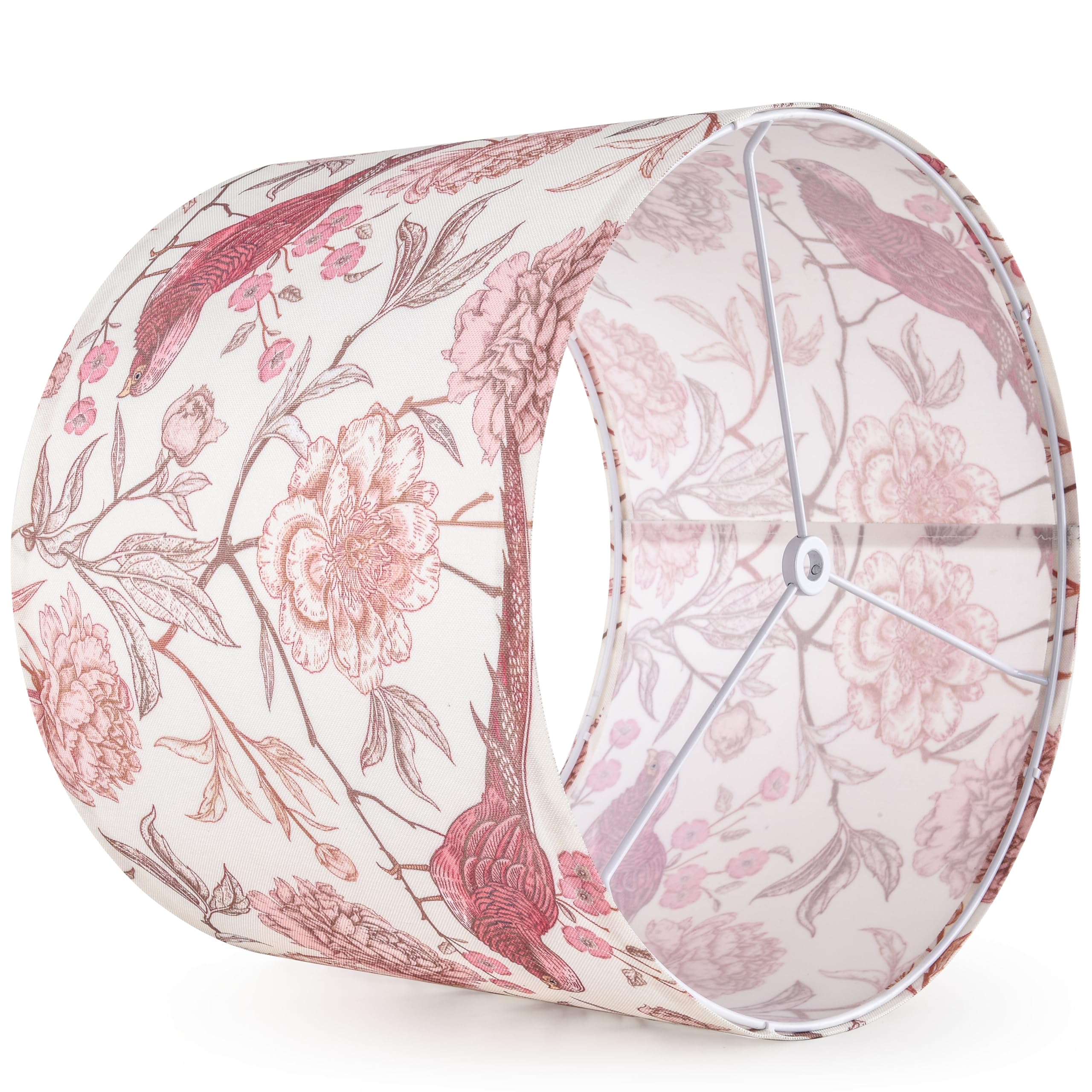 Goso 2Pcs Medium Lampshade Polyester Printing Flowers And Birds Drum Lamp Shade For Tablelamp,Floor Lamps,Wall Hanging,Diy Penda