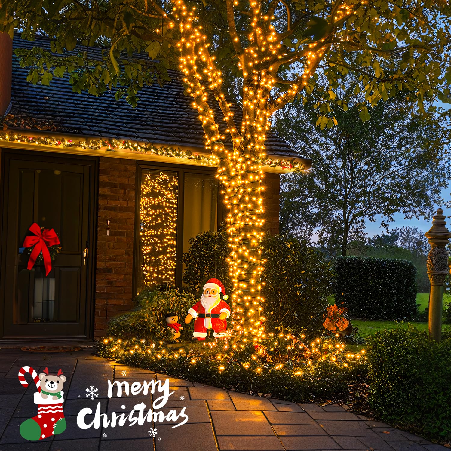 JMEXSUSS Solar String Lights, 100 LED, 33ft, Warm White, 2 Pack, Copper, Model EXS-S-0100 for Outdoor Christmas Tree, Yard, Garden,