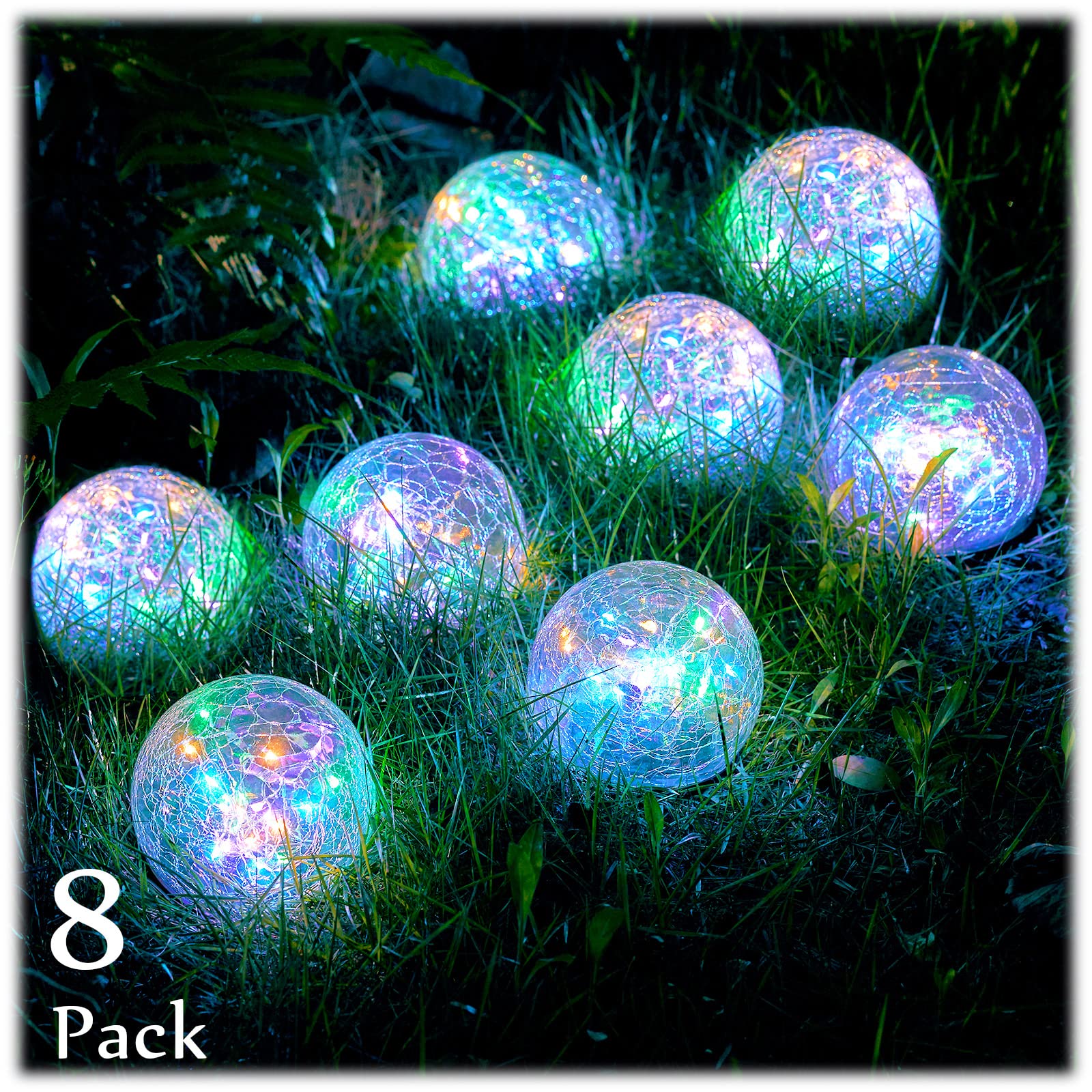 Honoson 4 Pcs Decorative Solar Globe Lights Outdoor Waterproof LED Cracked Glass Ball Lights for Pathway, Walkway, Garden, Yard,