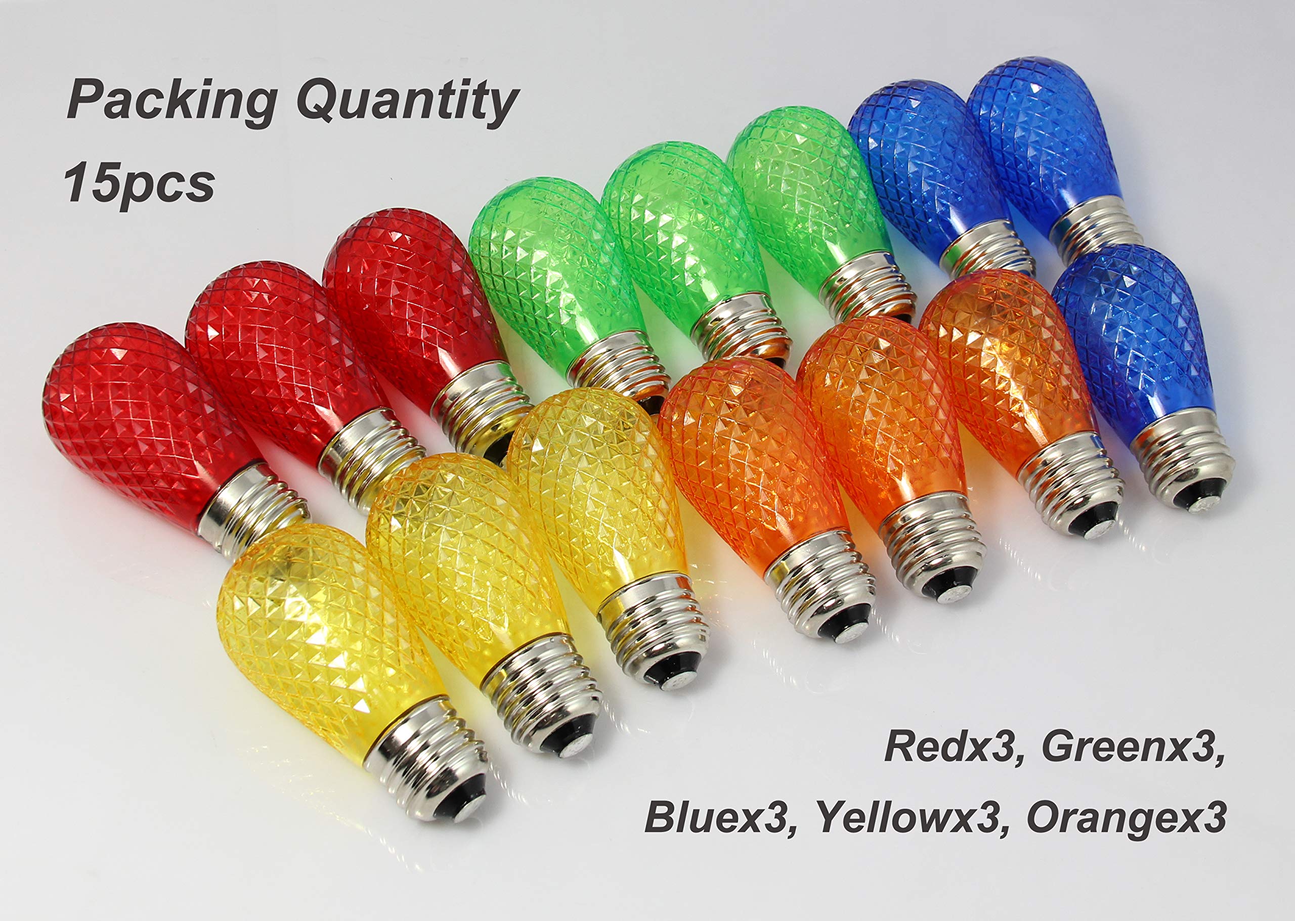 Brimax S14 Led Colored Light Bulbs With Faceted Surface Outdoor Indoor String Light Replacement Bulbs Plastic Shatterproof  E26 Base  For Christmas Halloween Party And Holiday Decor 15 Pack