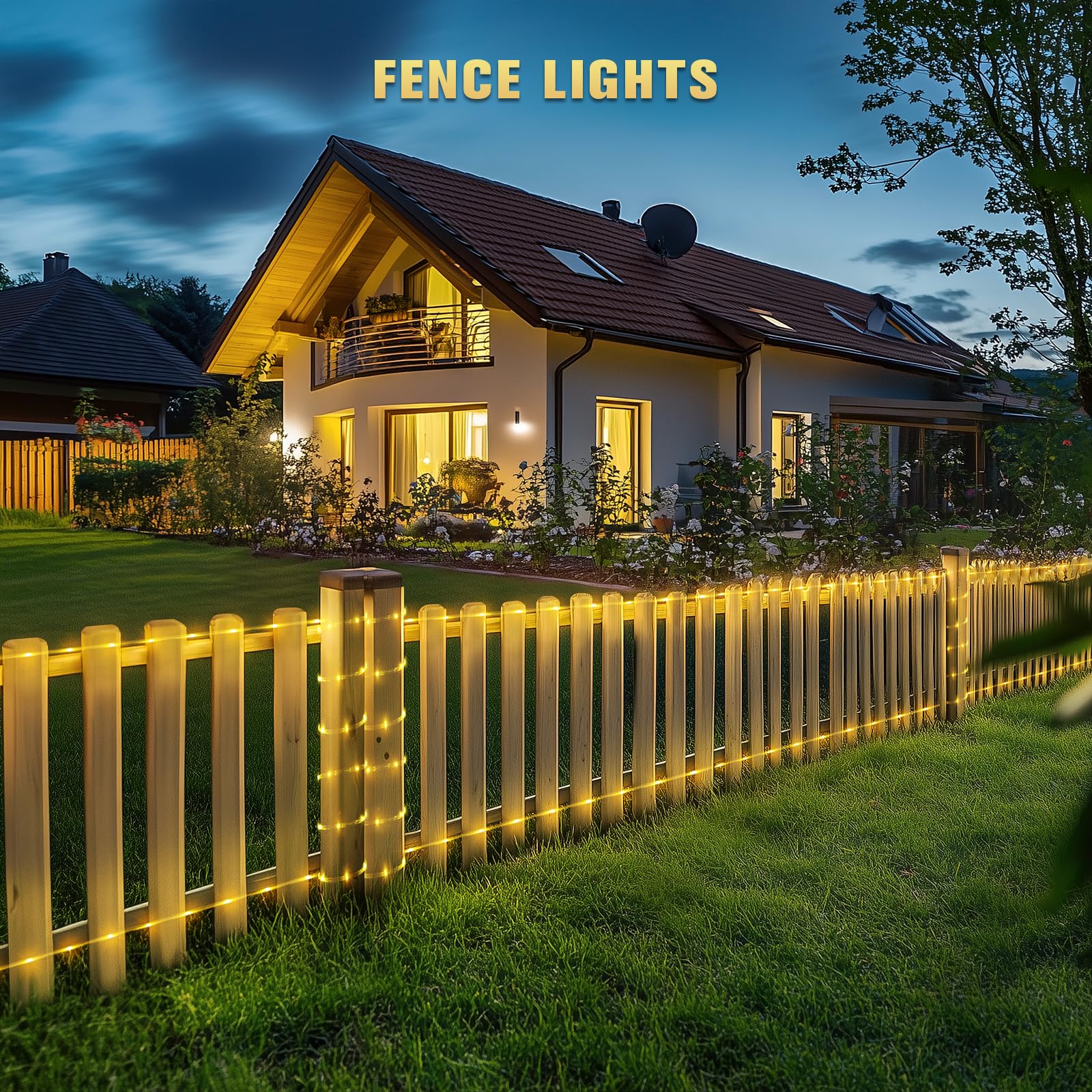 JMEXSUSS Solar Rope Lights, 200 LED Warm White, 66ft Waterproof String Light, 8 Modes for Outdoor Use
