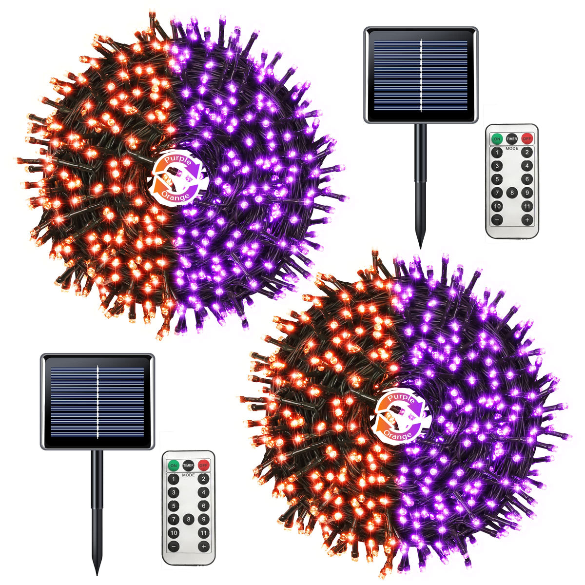 Jmexsuss 2 Pack Purple And Orange Solar Christmas Lights, Total 400 Led 151Ft Color Changing Solar String Lights Outdoor Waterpr