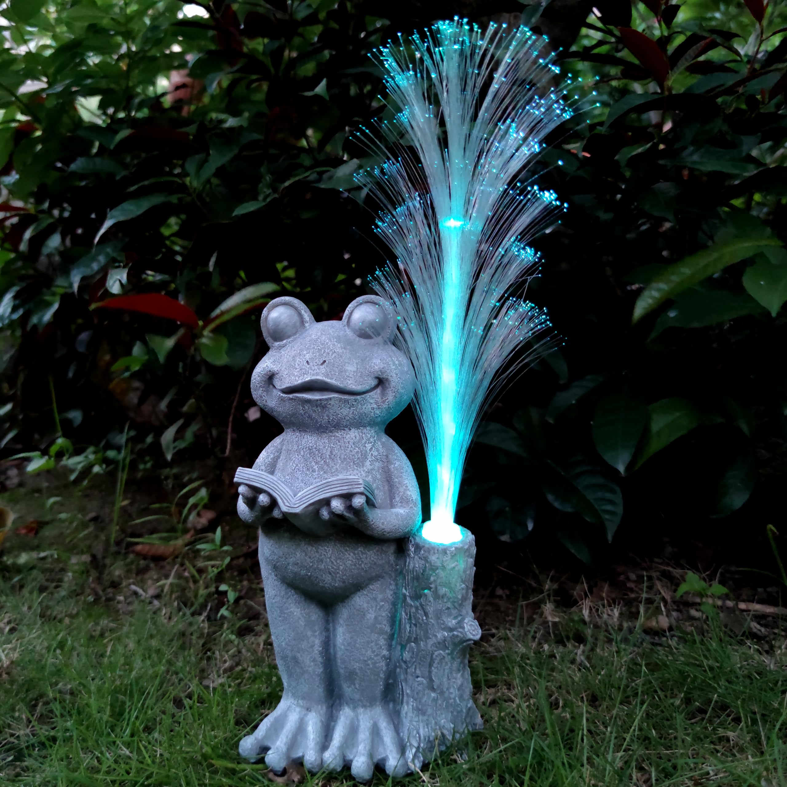 RCTTICUU Frog Statue Solar Garden Decor,Resin Frog Statues and Colour Changing Optical Fiber Solar Lights,Outdoor Decoration for