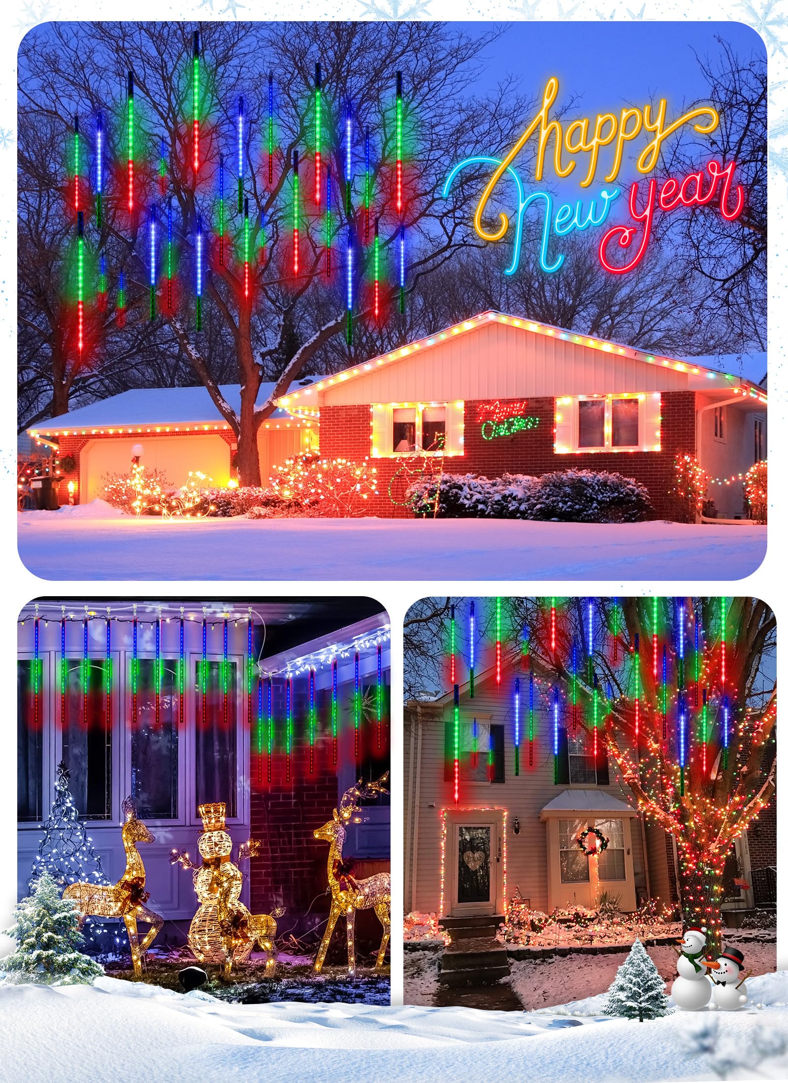 Minetom Solar Meteor Shower Lights 20 Tubes 16 Inch 720 Led Solar Christmas Lights Outdoor Waterproof, Snow Cascading String Lig