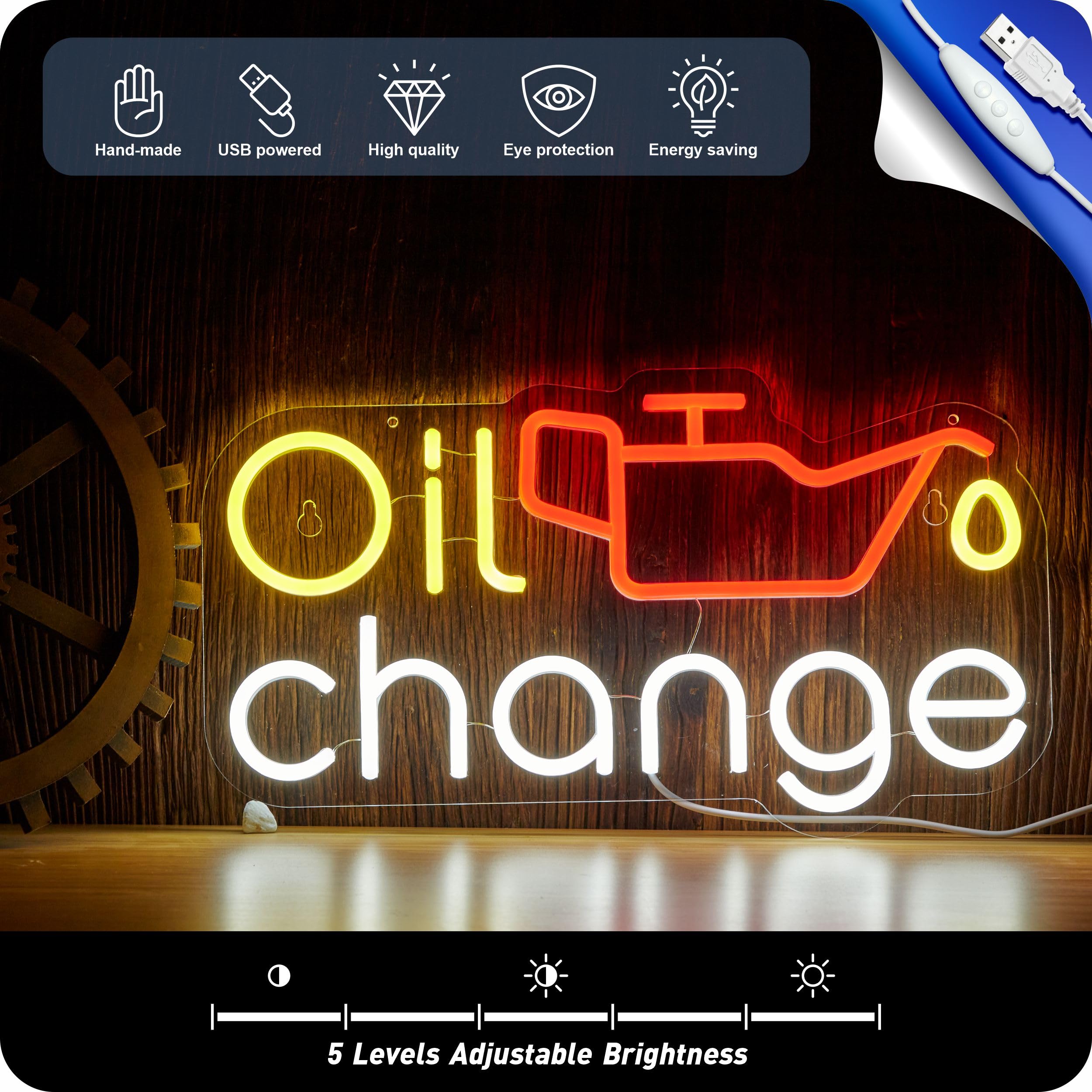 IMTATTO LED Neon Sign for Garage, Auto Repair, 9.3 x 16.5 in, Acrylic, White + Yellow + Red, USB Powered with Dimmer