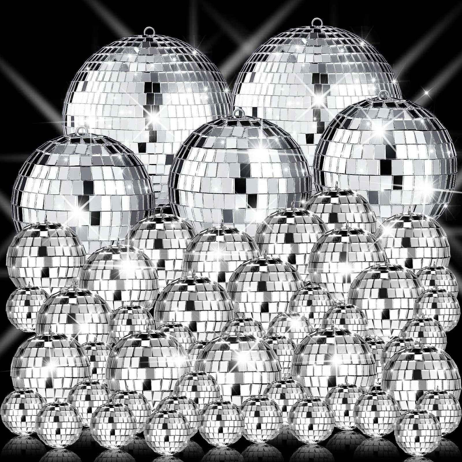Sumind 50 Pcs Christmas Hanging Disco Ball Ornaments Mini Disco Ball Cake Decoration Bulk Reflective Disco Balls Decorations for