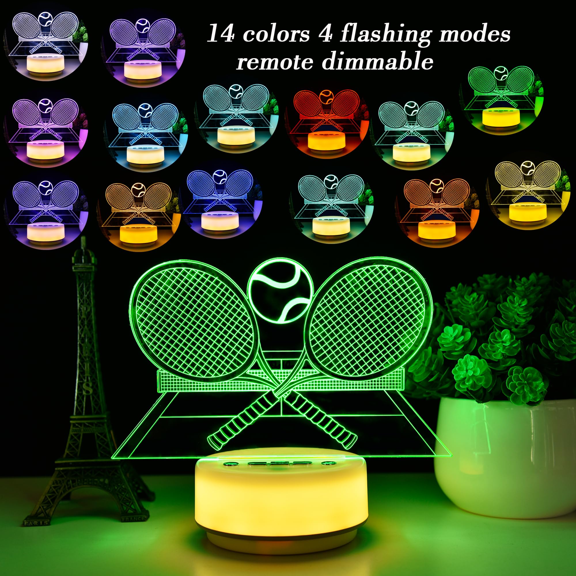 Childrenlive Tennis Gifts Night Light 3D Illusion Led Lamp14 Colors Bedroom Sports Decor Lamp with Remote Control/Buttons +Timer