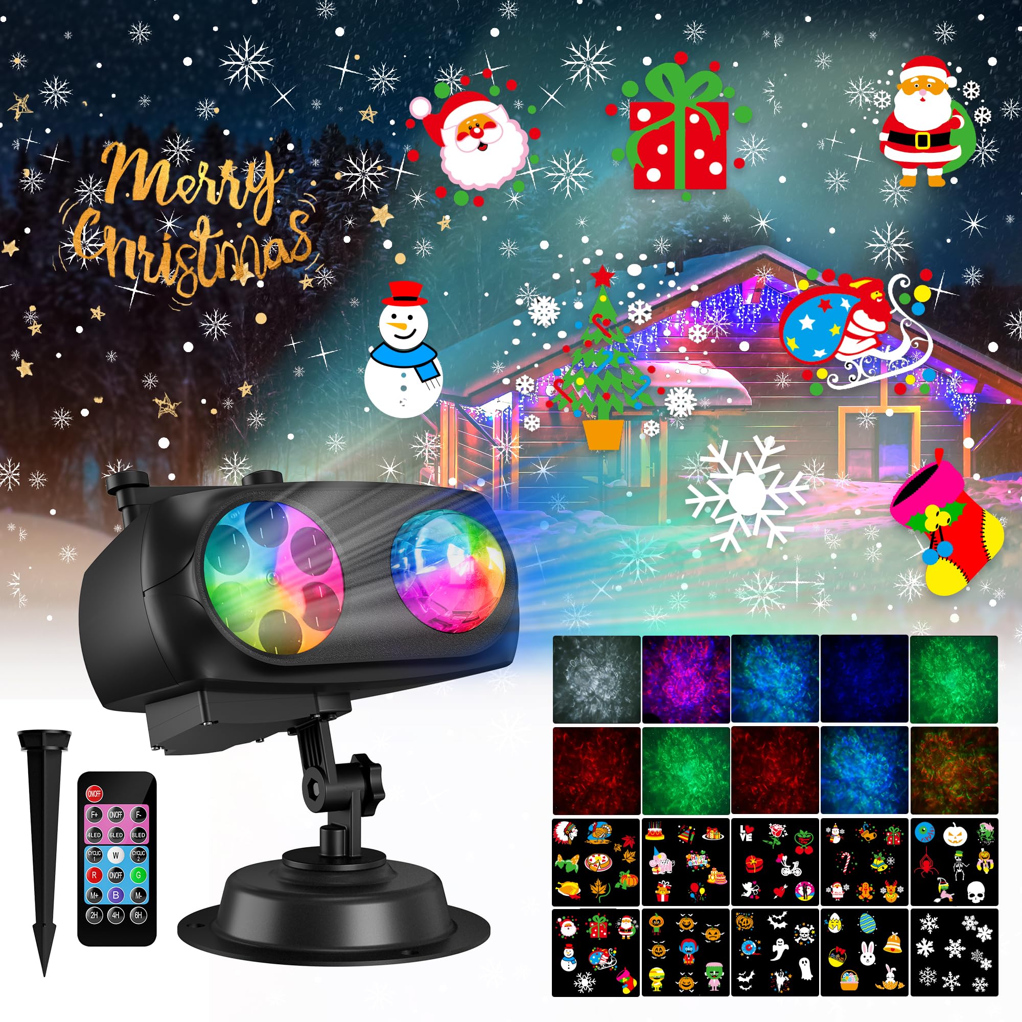 Coolwufan 2024 Christmas Halloween Projector Lights, Remote & 20 Hd Effects For Indoor/Outdoor Decor