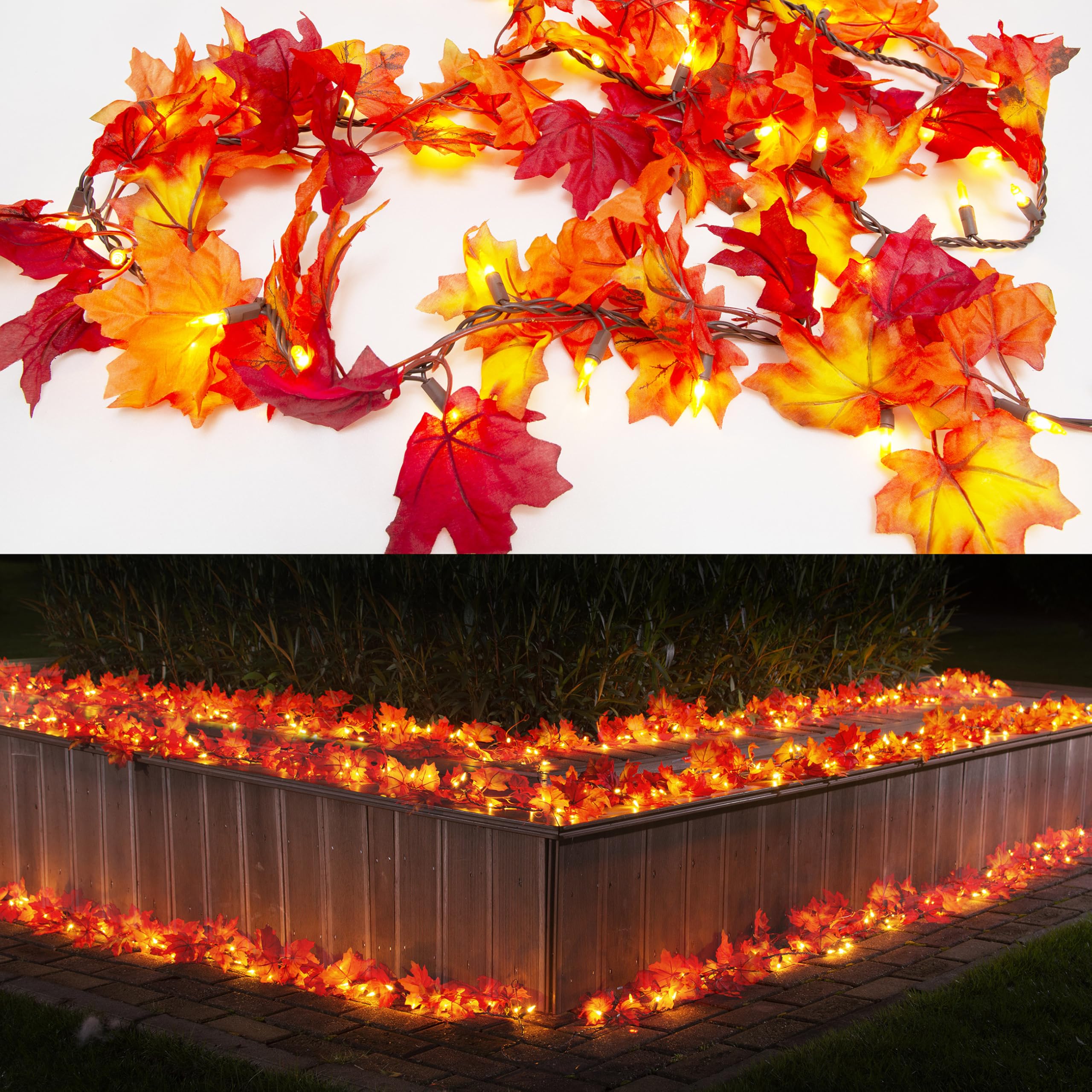 Brillarlights Thanksgiving Decorations for Home Lighted Garland with Lights, 11FT Thanksgiving Lighted Garland Plug in Fall Leaf