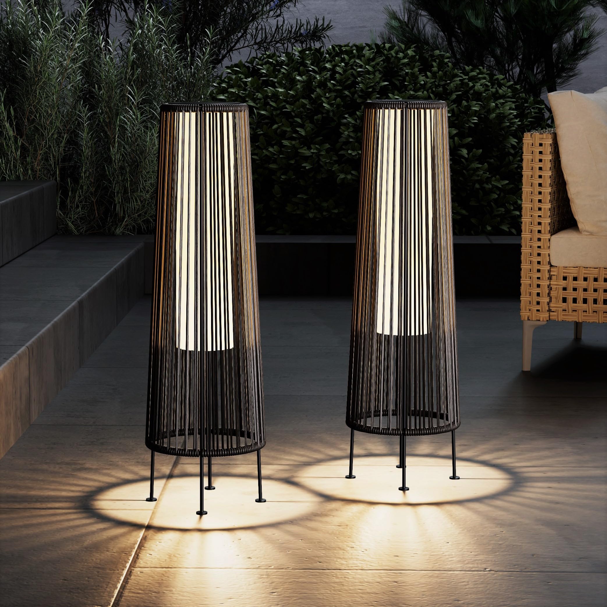 Grand patio Solar Floor Lamp 2-Pack, Waterproof Wicker Outdoor Lights, Dark Brown