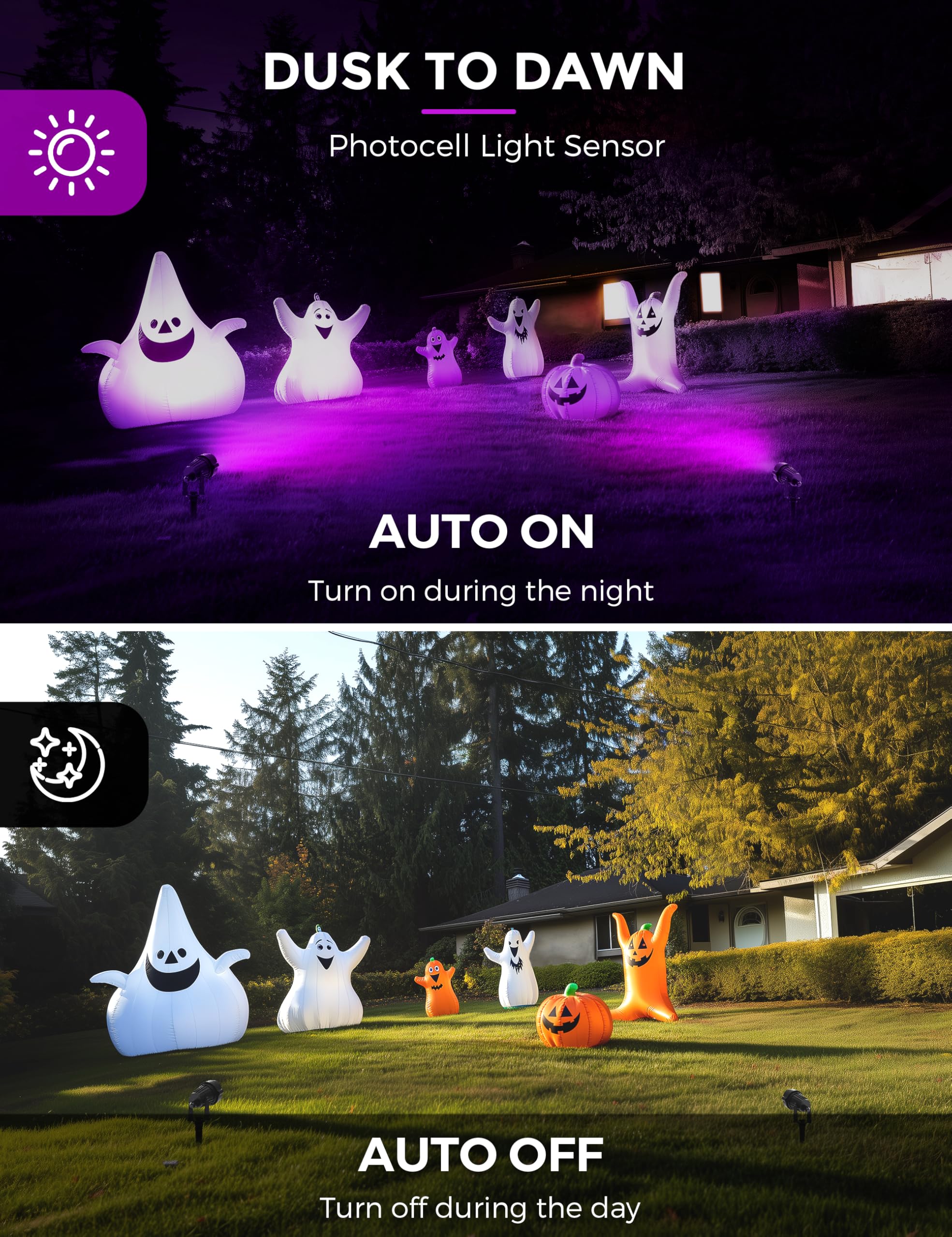 L LOHAS LED Outdoor Purple Christmas Spot Lights, 10W Dusk to Dawn Sensor, 2 Pack, IP66 Waterproof, Aluminum, Model A-SD-002-01-PU-2