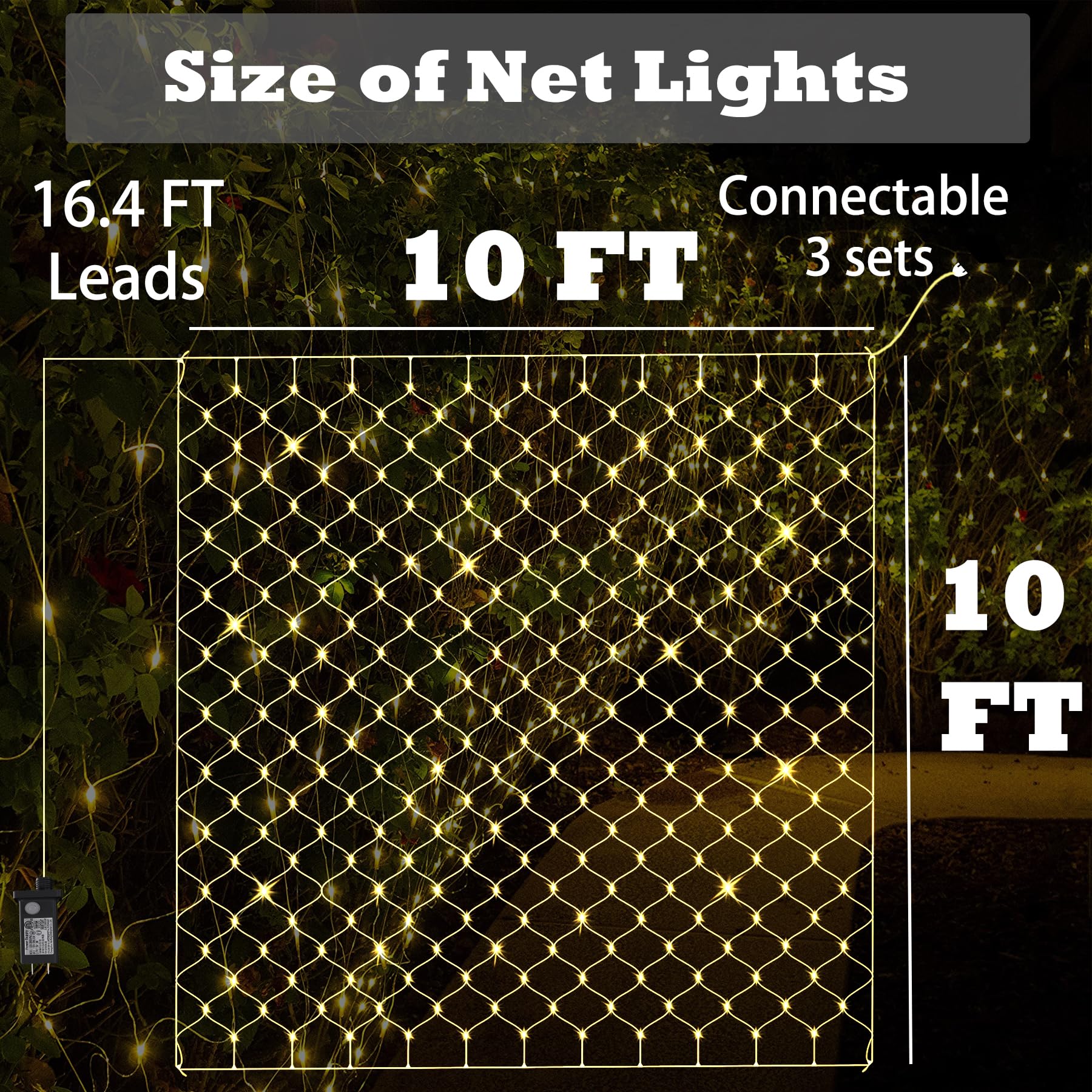 Eueasy 480 LED Outdoor Net Lights, 10x10 FT, Warm White, 8 Modes for Gazebo & Garden, Model BG-CL3M3-306L01