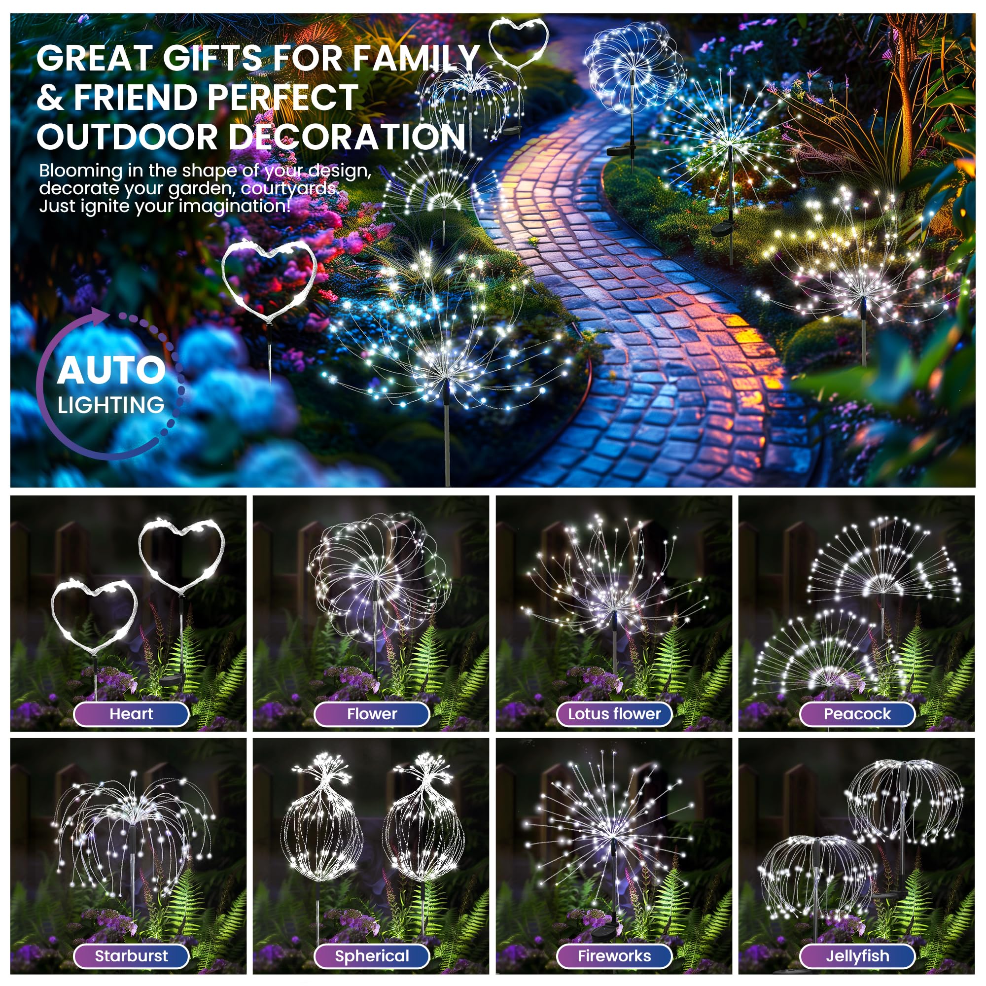 Pevoros Garden Decor Solar Lights Outdoor,4Pack 120Led Waterproof Cold White Solar Garden Lights Your Outdoor Decoration,Yard, P